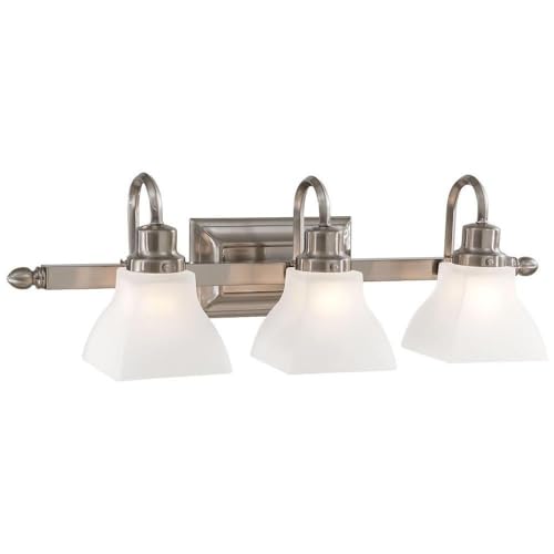 Minka Lavery 5583-84 Mission Ridge Reversible Glass Bath Vanity Light Fixture - 3-Light Wall Sconce, 300W Max, Brushed Nickel Finish - Perfect for Bathroom, Powder Room, and Dressing Area Lighting