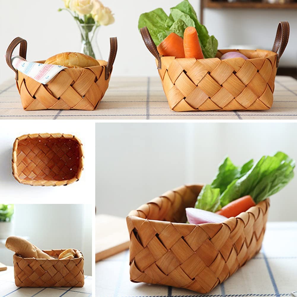 Ochine Handwoven Wood Chip Storage Basket - Natural Rattan Wicker Fruit Bowl, Bread & Flower Holder for Kitchen, Picnic, Home Decor | Eco-Friendly Wooden Decorative Bin for Organizing Fruits, Food & Household Items
