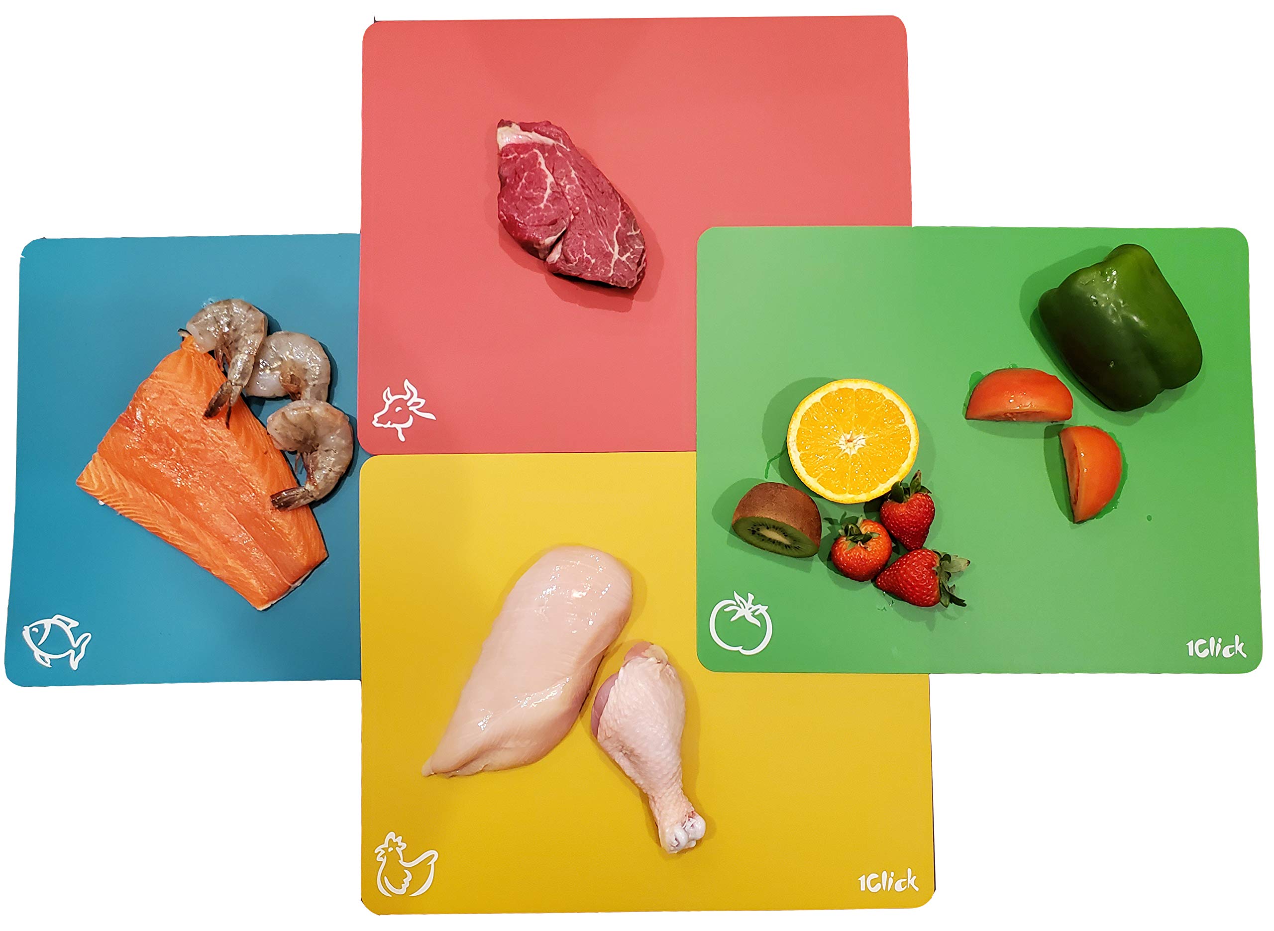 Premium Non-Slip Extra Thick Flexible Plastic Cutting Board Set (4-Pack) with Food Icons & Waffle Grip Back - Ideal for Kitchen, Restaurant, Meal Prep & Home Bar Use
