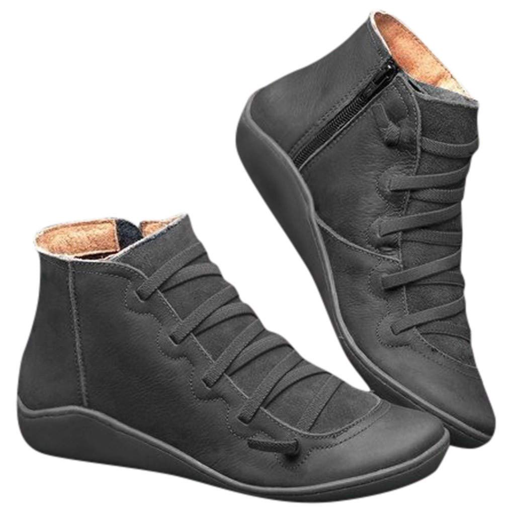 Women's Vintage Lace Up Ankle Booties with Side Zip - Flat Heel Comfortable Boots for Arch Support | Casual Outfits, Office Wear & Fall Fashion