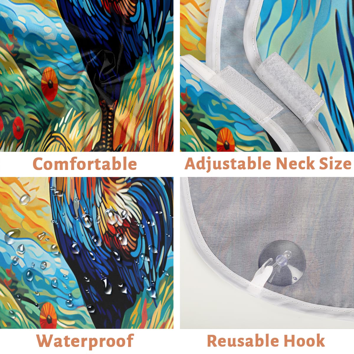 Rooster Animal Print Beard Shaving Bib for Men - Waterproof Barber Apron for Hair Dye & Makeup - Sink Hair Catcher for Beard Trimming & Lineup - Perfect Gift for Barbers & Stylists (Great for Home Grooming & Salon Use)