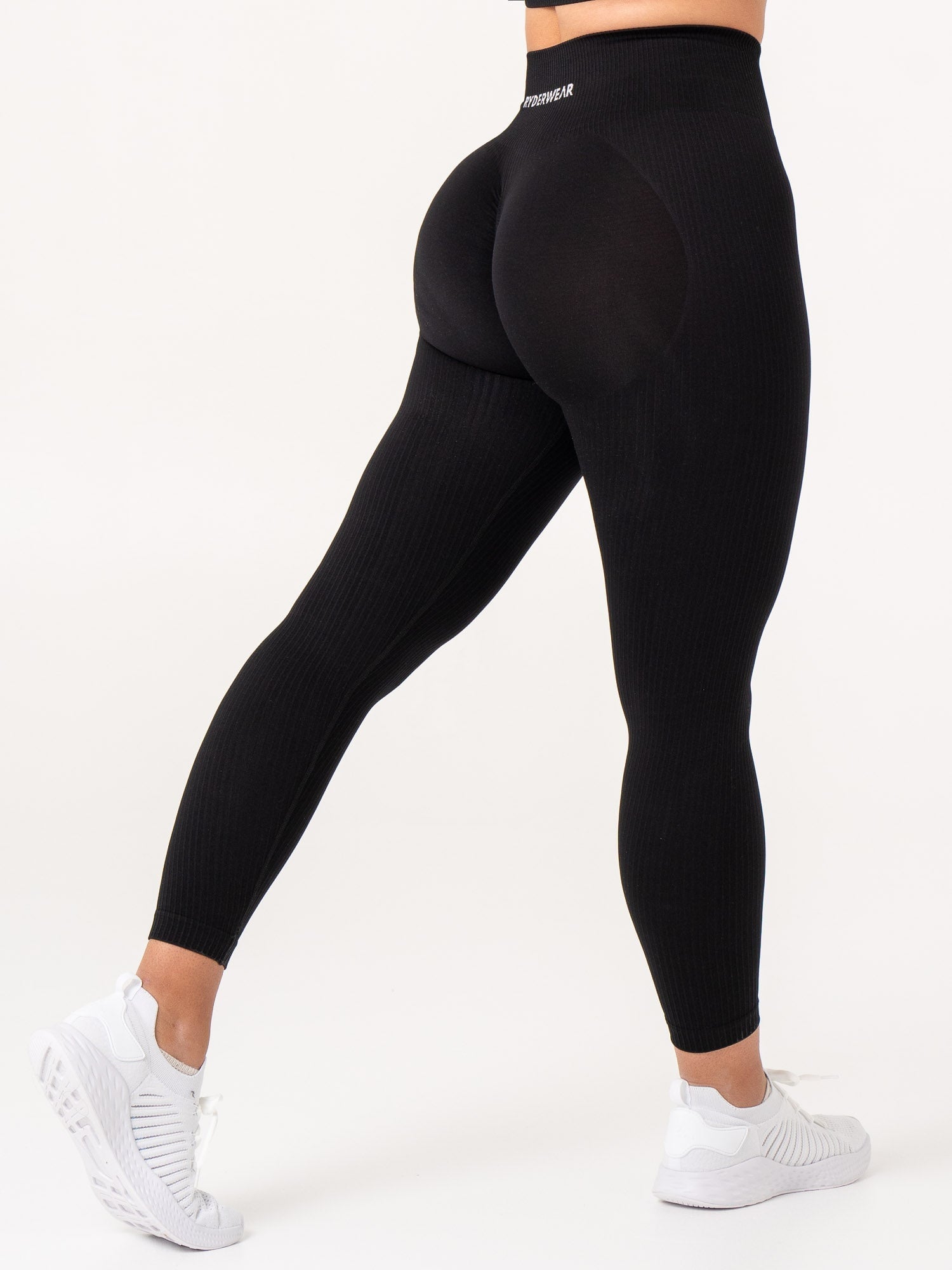 High Waist Rib Scrunch Seamless Leggings for Women - Black - Yoga, Workout, Running & Lounge Wear