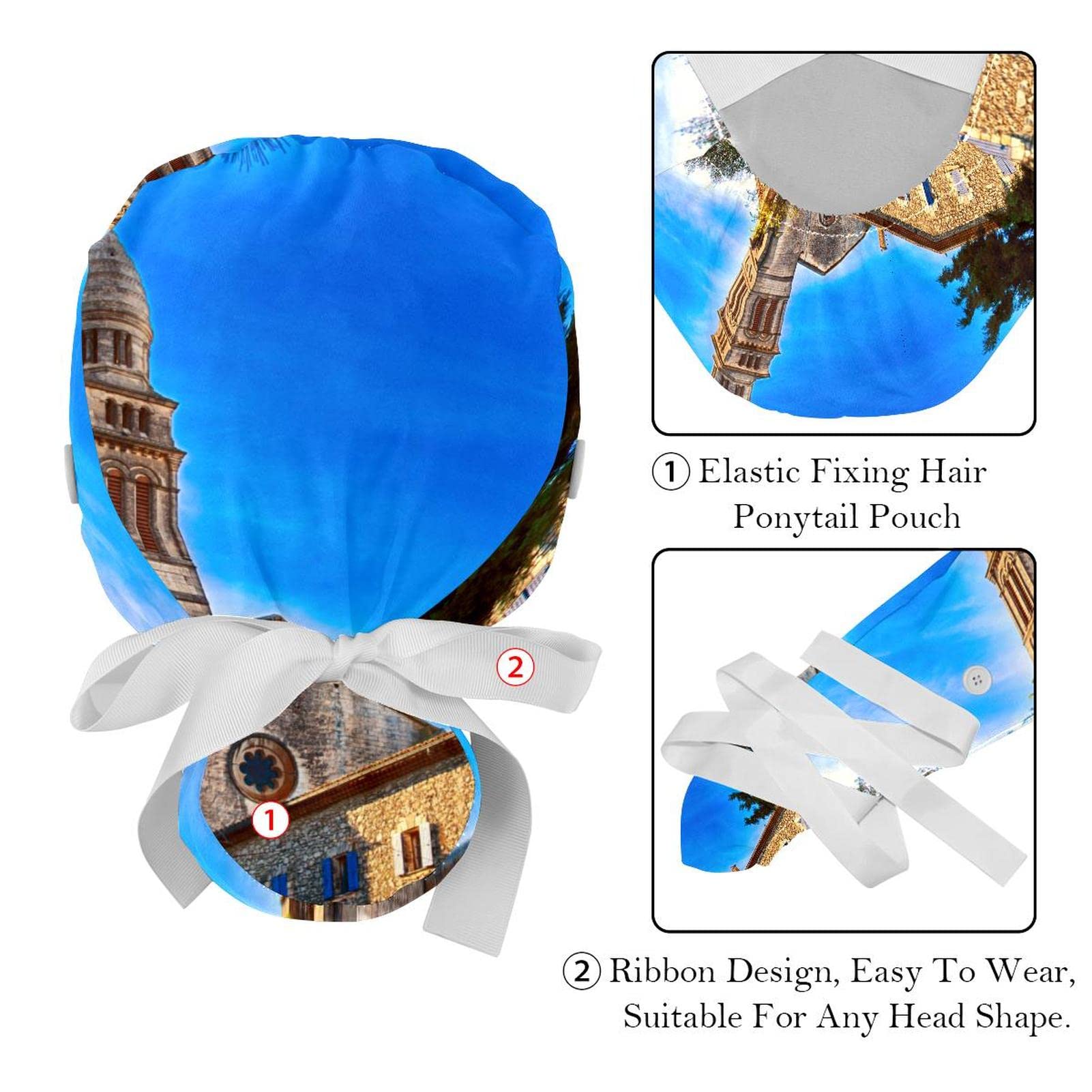 Women's Church Scrub Hats for Long Hair - 2 Pack Unisex Tie Back Working Caps with Button & Sweatband | Perfect for Nurses, Surgeons & Healthcare Professionals