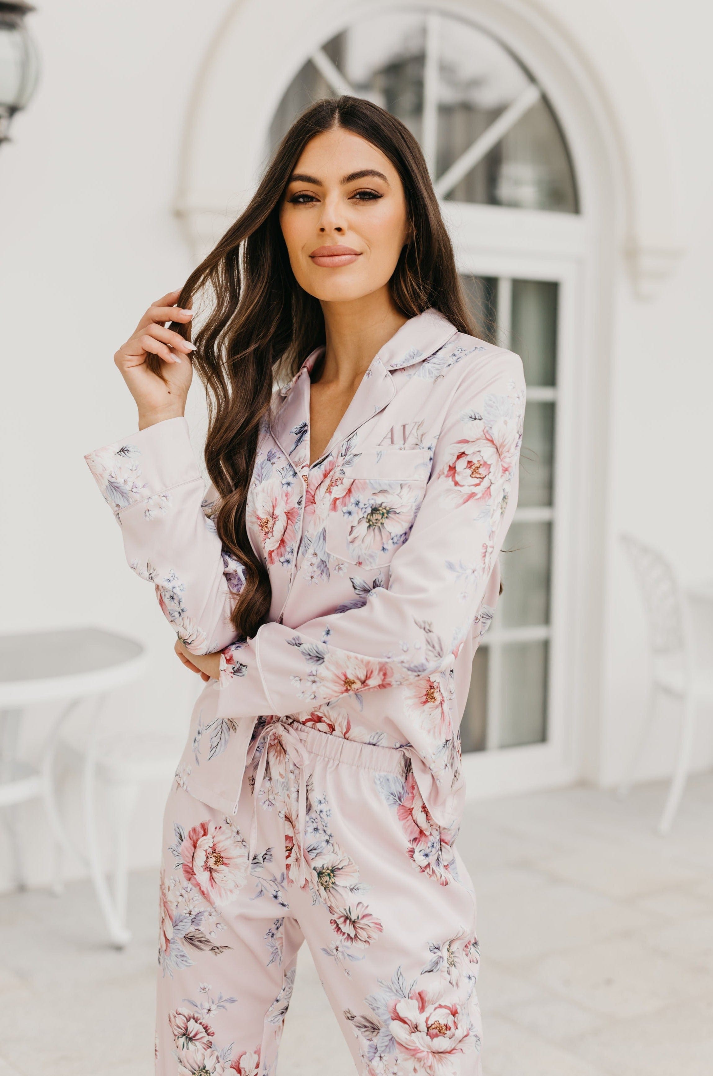 Christina Women's Veiled Rose Print Pajama Set - Soft & Comfortable Sleepwear for Lounge & Nighttime Relaxation