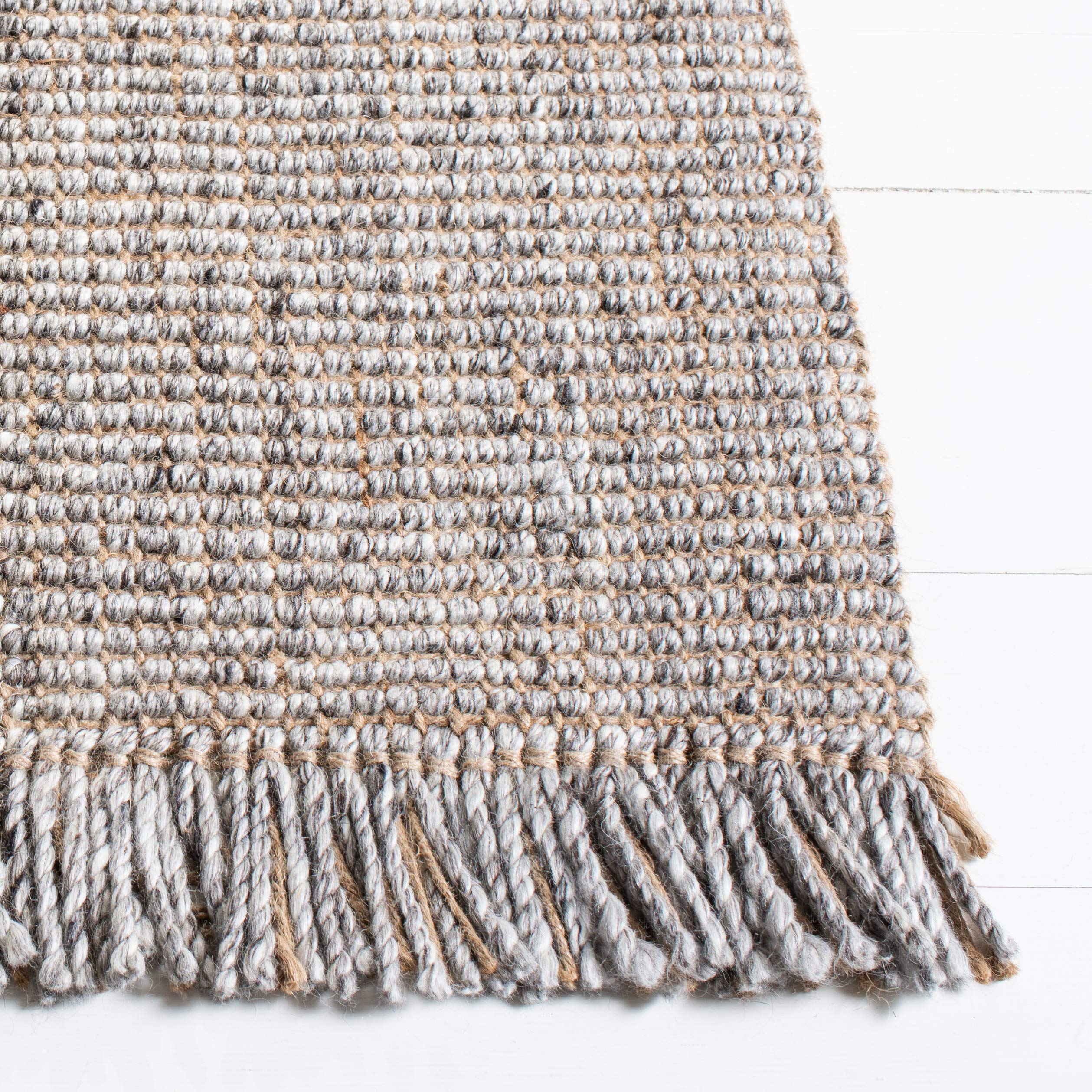 SAFAVIEH Handmade Natural Jute Area Rug 5' x 8' - Grey & Natural Woven Fringe, Eco-Friendly Fiber for Living Room, Bedroom, Dining Room | Durable for High Traffic Areas & Home Decor