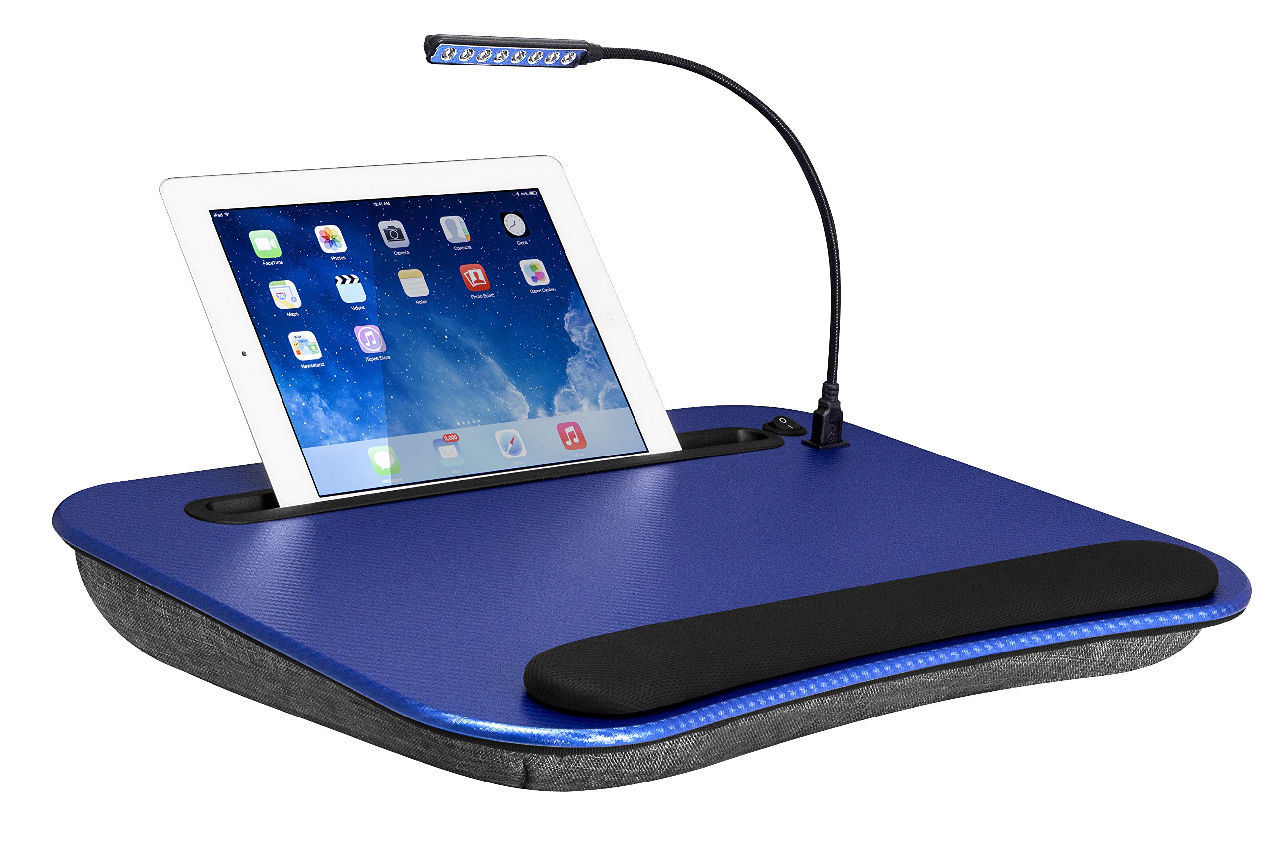Premium Lap Desk XL Deluxe with LED Light & USB Port - Carbon Cobalt (Model 91263) - Perfect for Laptop Work, Reading, Writing in Bed, Couch or Travel