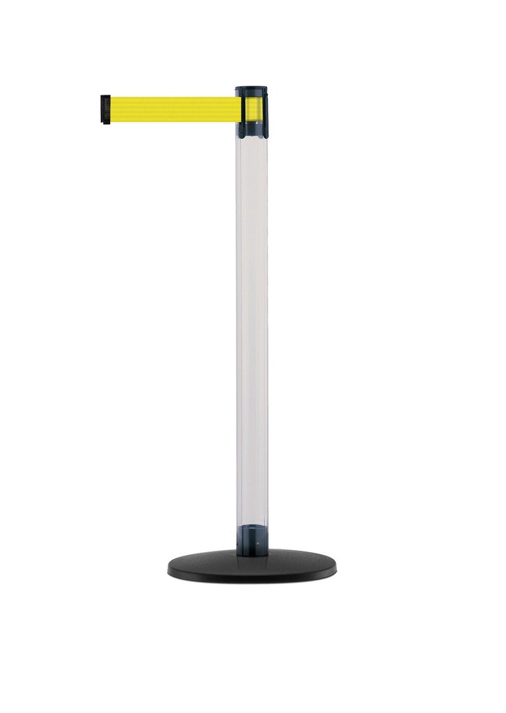 TCLB-33-MAX-NO-Y5X-C Safety Post - 13ft Yellow Belt, 38in Height, 2in Wide, 156in Length - Clear Plastic Construction for Warehouse, Construction & Event Crowd Control Barriers