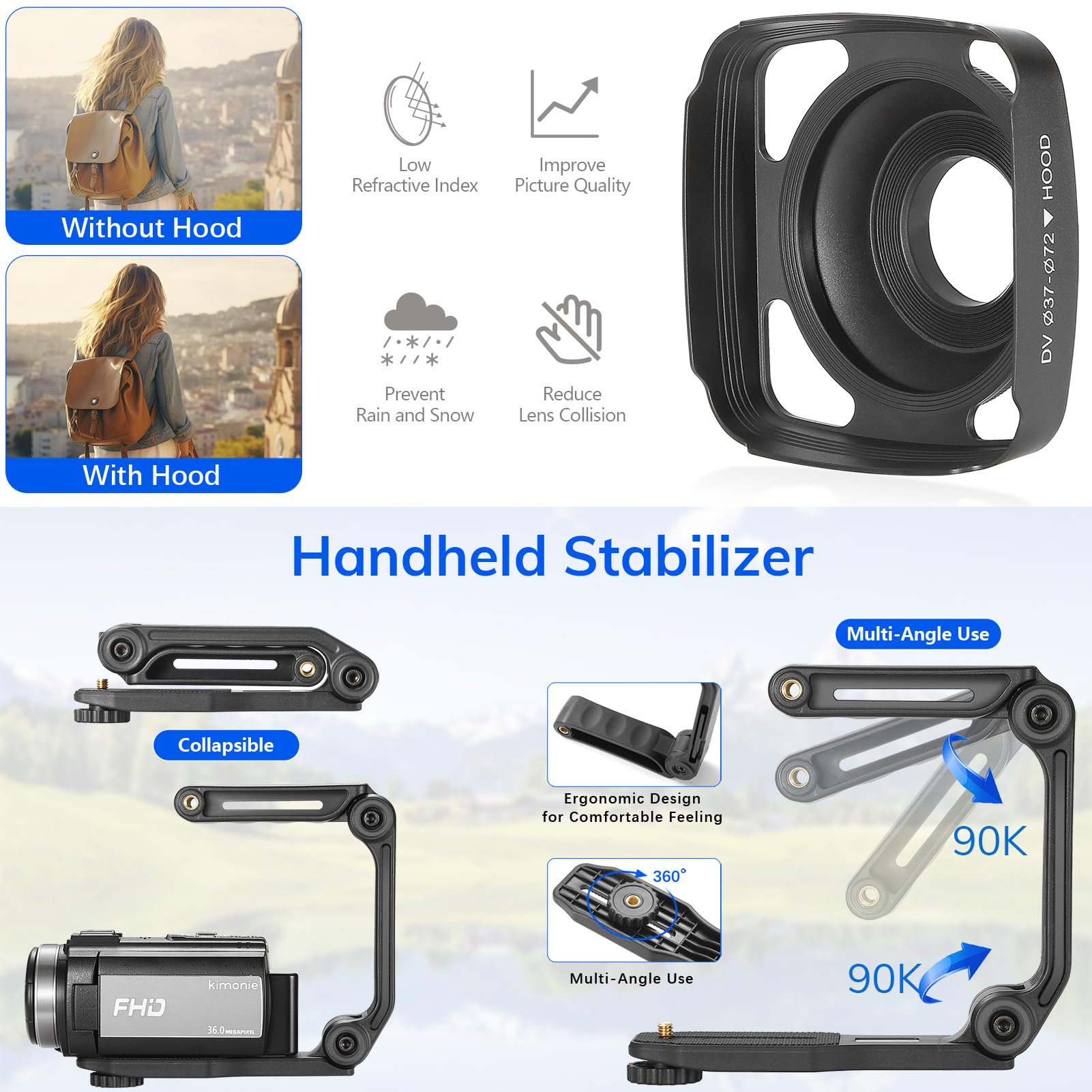 1080P FHD Camcorder for YouTube - 30FPS 36MP Video Camera with 3.0 Inch 270° Rotatable LCD, 16X Digital Zoom, Vlogging Camera Kit for Beginners (Includes 2 Batteries, Microphone, Remote, Stabilizer & Lens Hood) - Perfect for Travel Vlogging, Live Streaming & Home Videos