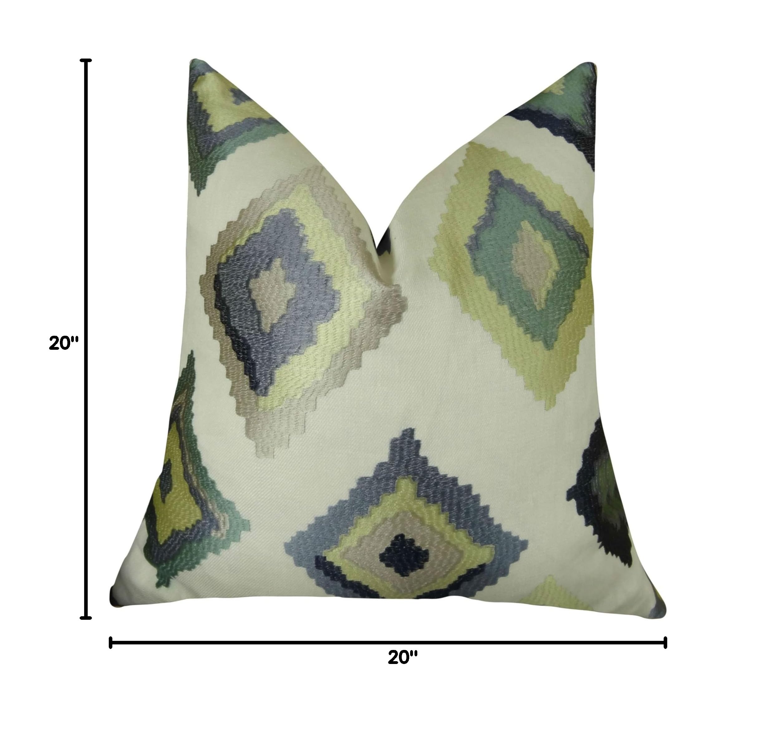 Geometric Pattern Throw Pillow - Handmade in USA - Embroidered Couch Pillow with Lime, Taupe, Lavender & White Design - Perfect for Living Room, Bedroom & Sofa Decor