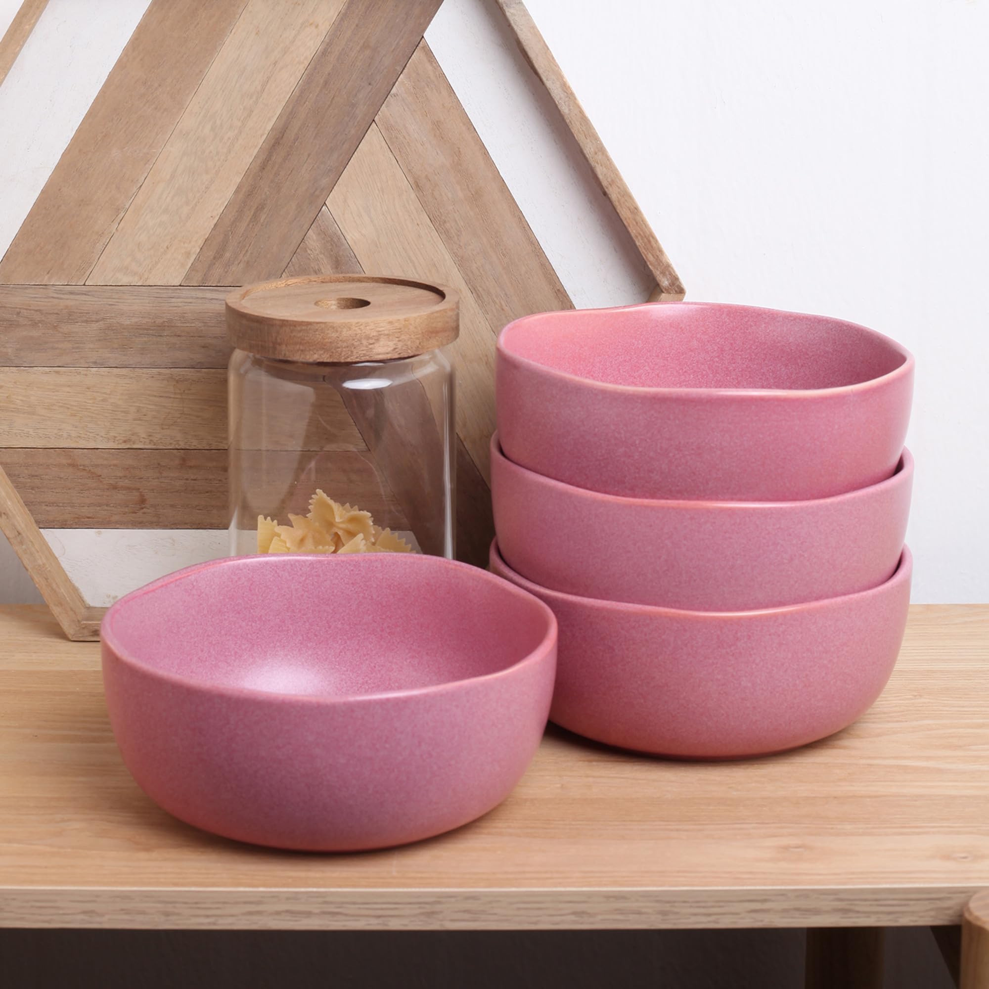 32-Piece Stoneware Dinnerware Set - Microwave & Dishwasher Safe Plates & Bowls for 8 - Reactive Glaze in Pink & White - Perfect for Family Dinners, Parties, and Everyday Use