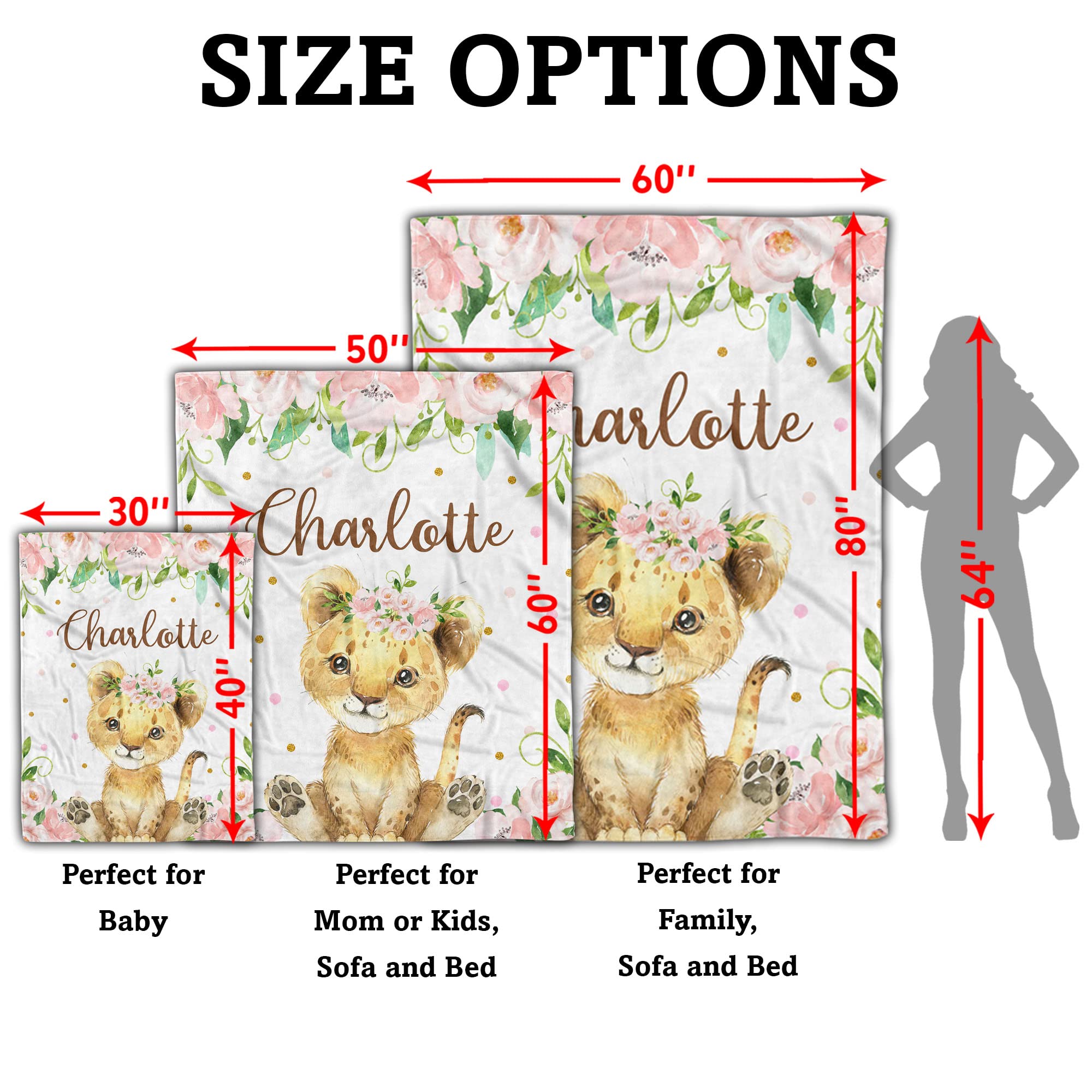 **Personalized Baby Blankets for Girls - Custom Lion Design, Super Soft Plush Fleece, 30