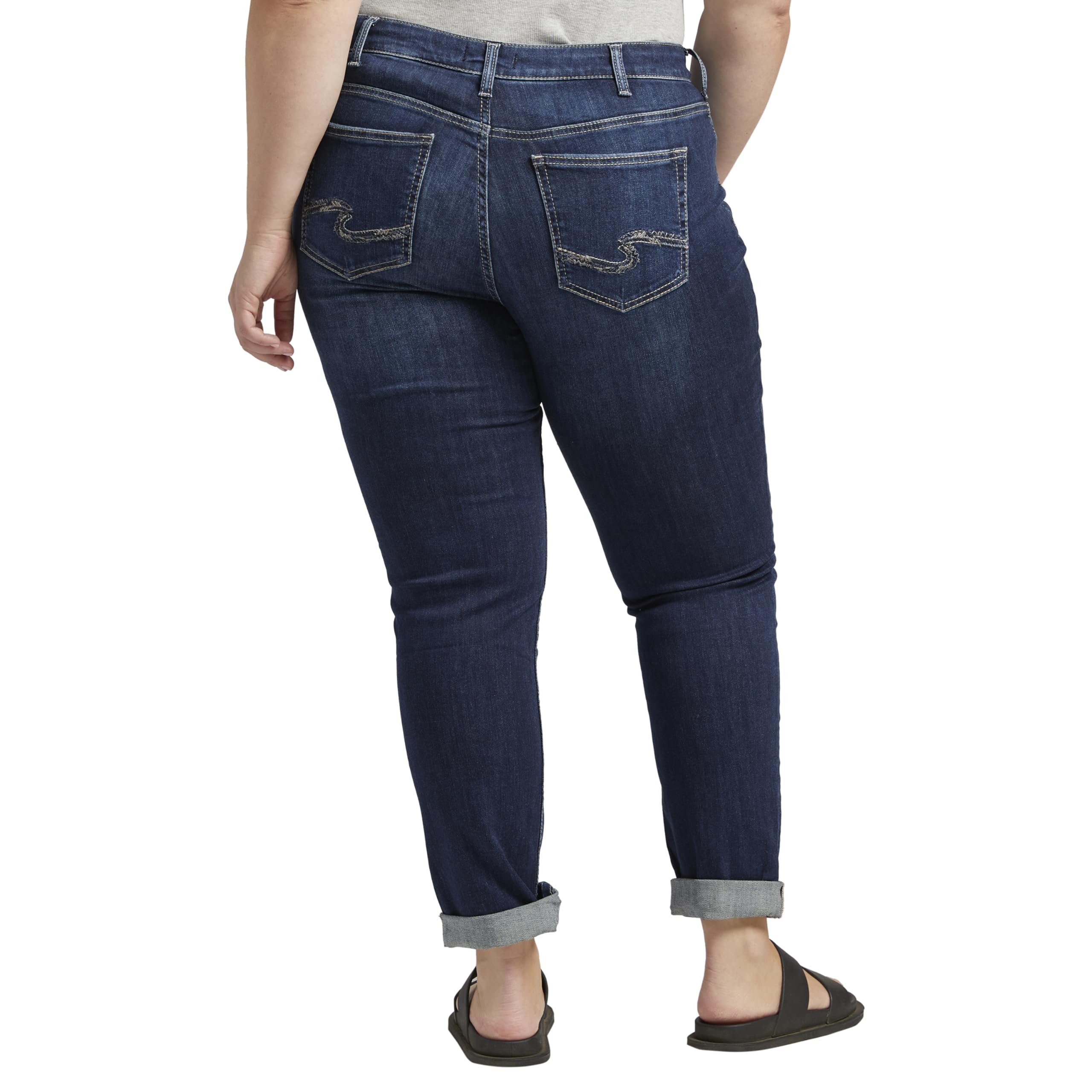 Silver Jeans Co. Women's Plus Size Boyfriend Jeans - Mid Rise Slim Leg Denim Pants for Casual Wear & Everyday Comfort