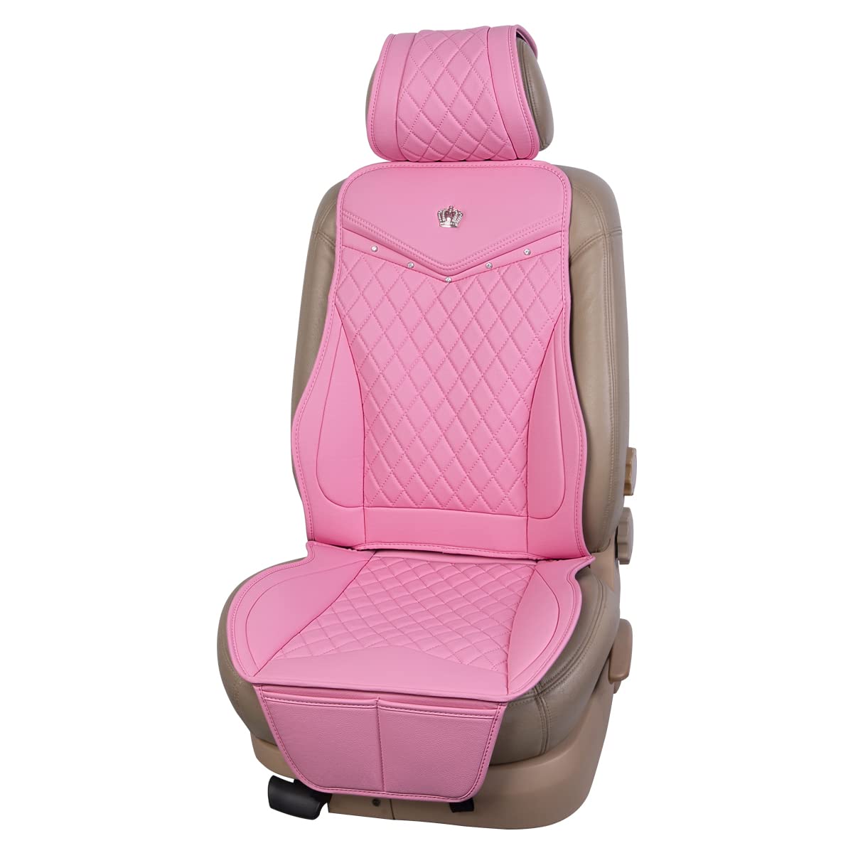Premium Faux Leather Car Seat Covers - Non-Slip Luxe Fit for Vehicles | Easy Installation | Front Seat Cushion Protector (Pink) | Perfect for Road Trips, Commuting & Car Interior Protection