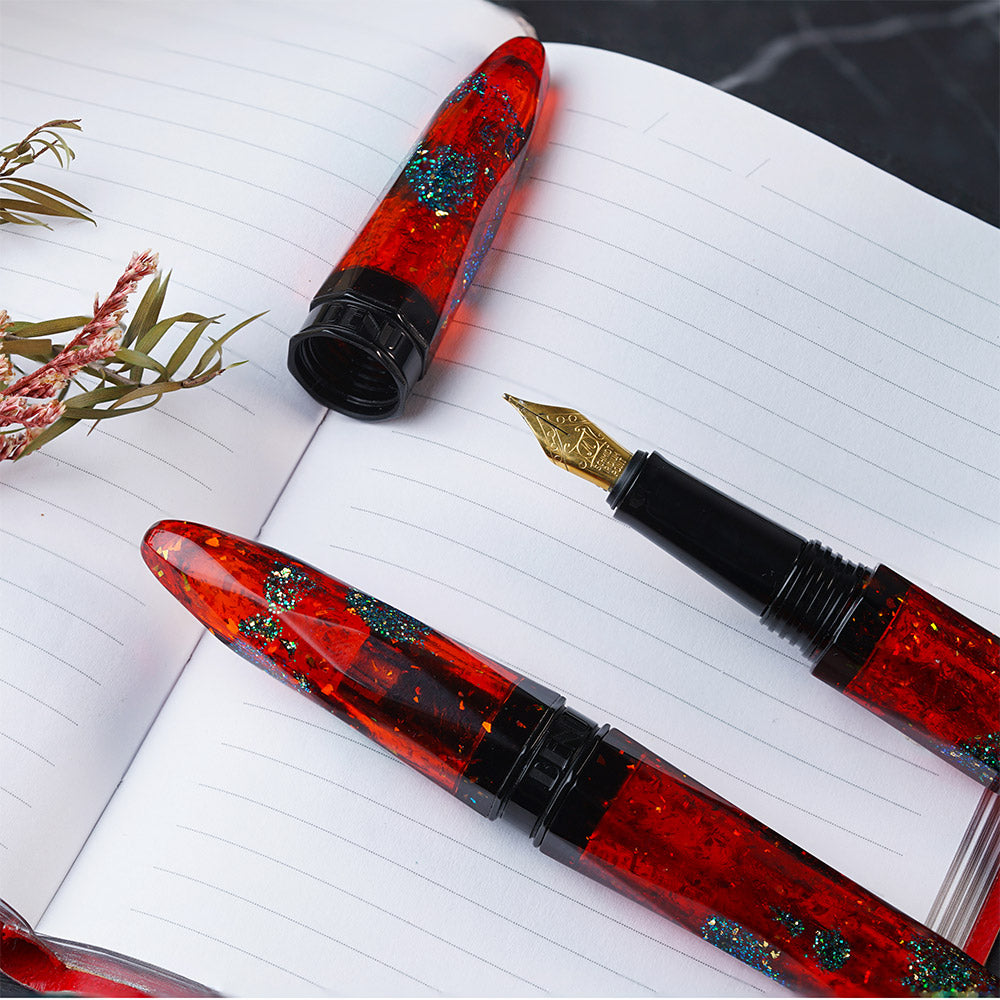 Benu Briolette Ruby Forest Fountain Pen - Elegant Handcrafted Writing Instrument for Professionals & Collectors - Perfect for Signing Documents, Journaling & Gift Giving