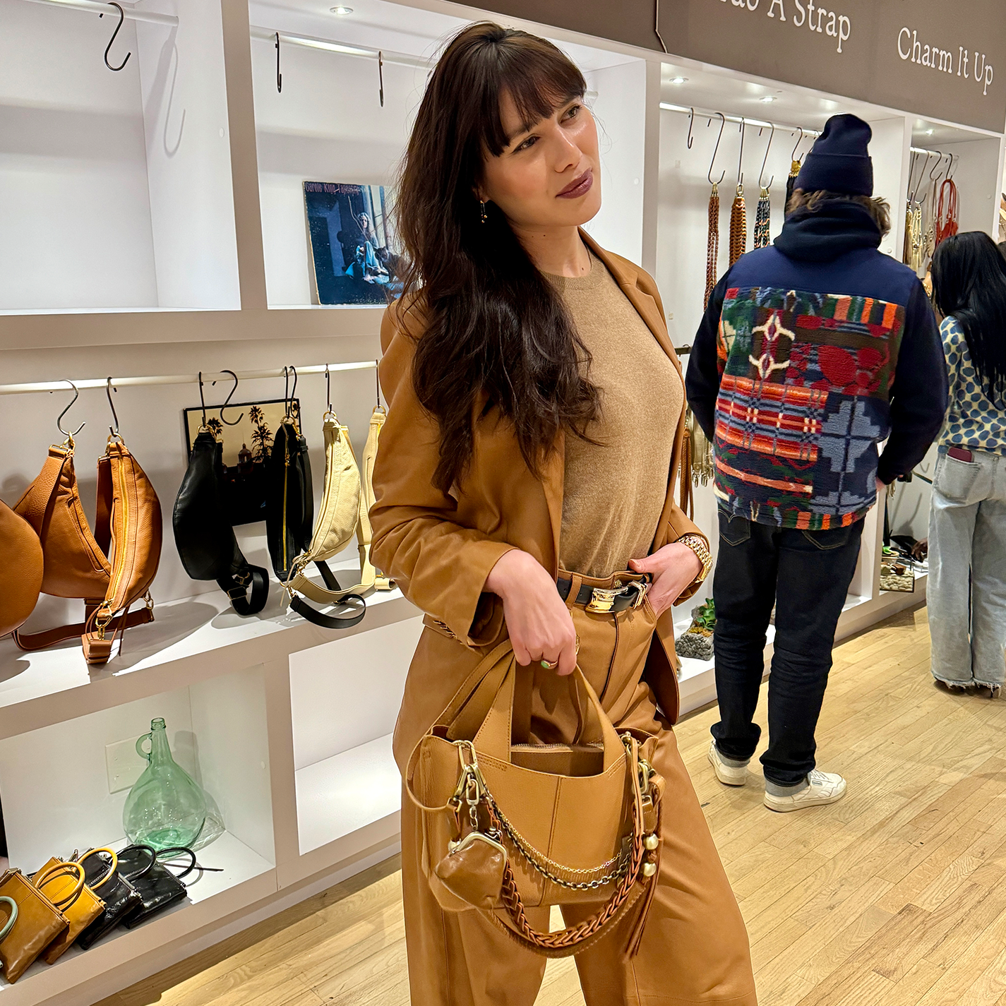 Polished Leather Run Frame Pouch in Truffle - Stylish Crossbody Bag for Running, Travel & Everyday Use
