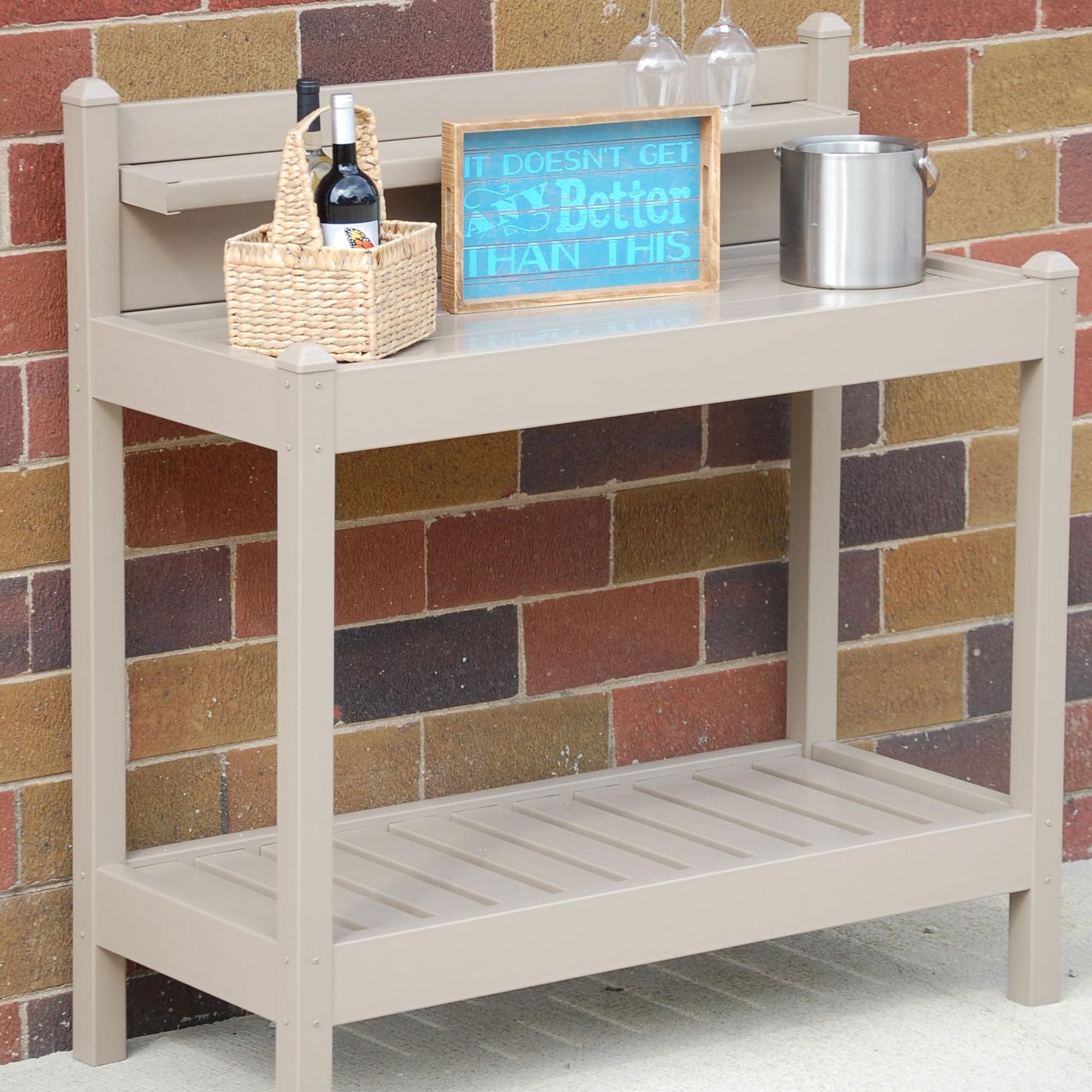 Durable Greenfield PVC Vinyl Indoor/Outdoor Potting Bench with Storage Shelf - Perfect for Gardening, Plant Care & Tool Organization - Ideal for Patio, Greenhouse & Backyard Use (Mocha)