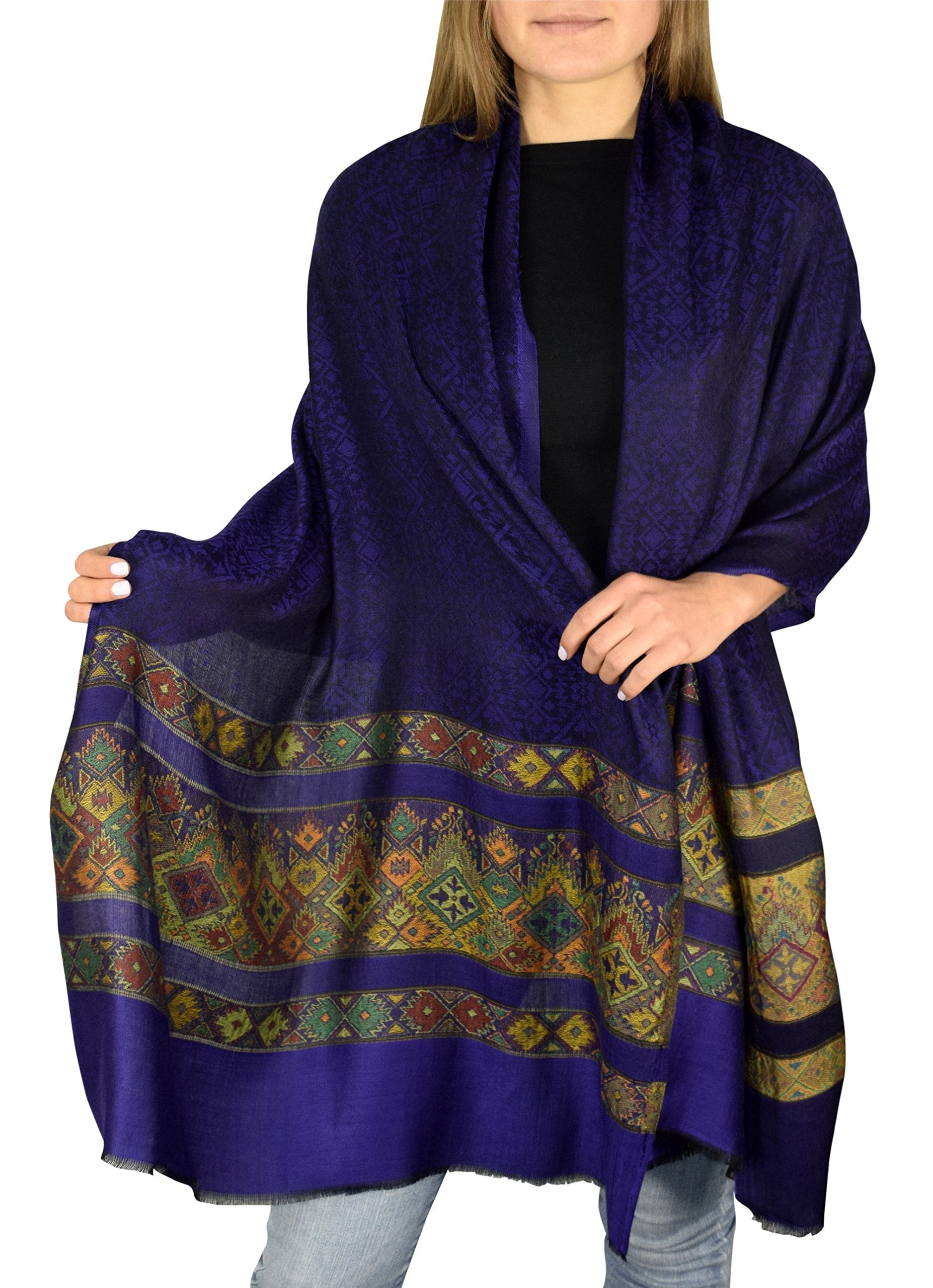Tribal Plum Peach Couture Exclusive Silky Shiny Paisley Printed Fringe Scarf - Elegant Boho Accessory for Women, Perfect for Parties, Weddings & Festivals