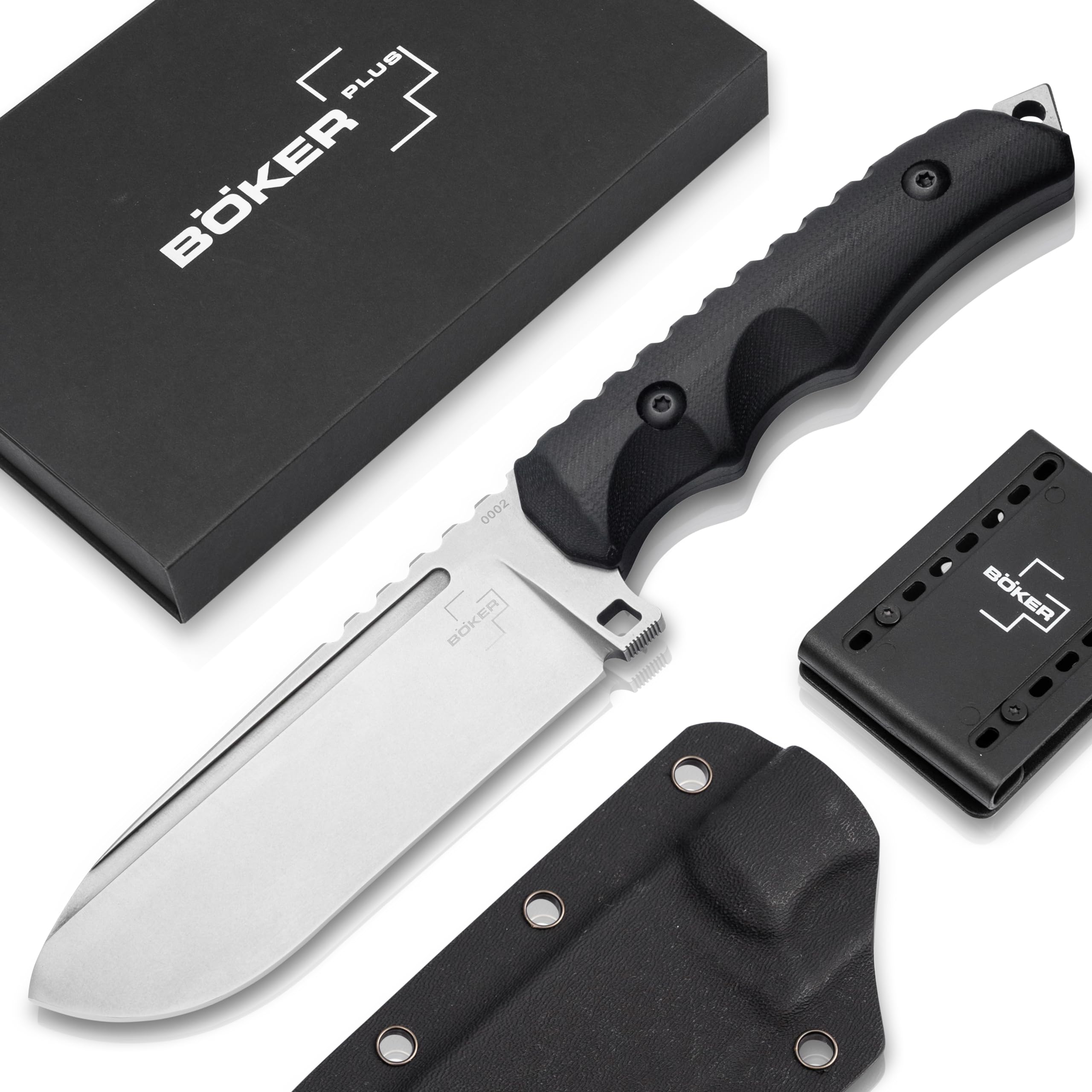 BÖKER PLUS Hermod 2.0 Tactical Fixed Blade Knife - D2 Steel Full Tang Survival & Outdoor Knife with Kydex Sheath - Gift Box Included for Camping, Hunting, and Emergency Preparedness