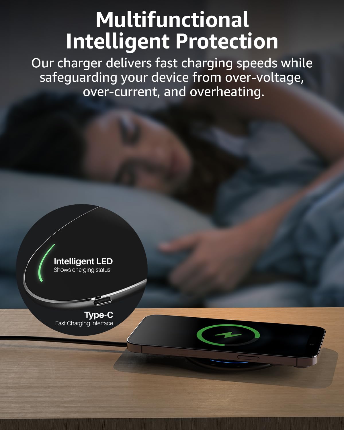 TOZO 2025 Upgraded 15W Max Fast Wireless Charging Pad - Compatible with iPhone 16/16 Plus/16 Pro Max/15/14/13/SE/12 & Samsung Galaxy S24/S23/S22 Series - Qi-Certified Charger for Bedside, Office & Car (Black, No AC Adapter)