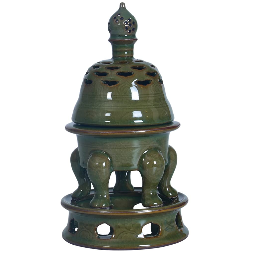 Ceramic Incense Burner with Lid - Aromatherapy Incense Holder for Cone, Coil & Sticks - Porcelain Censer for Home, Office, Yoga Studio & Meditation - Elegant Home Decor & Zen Decorations