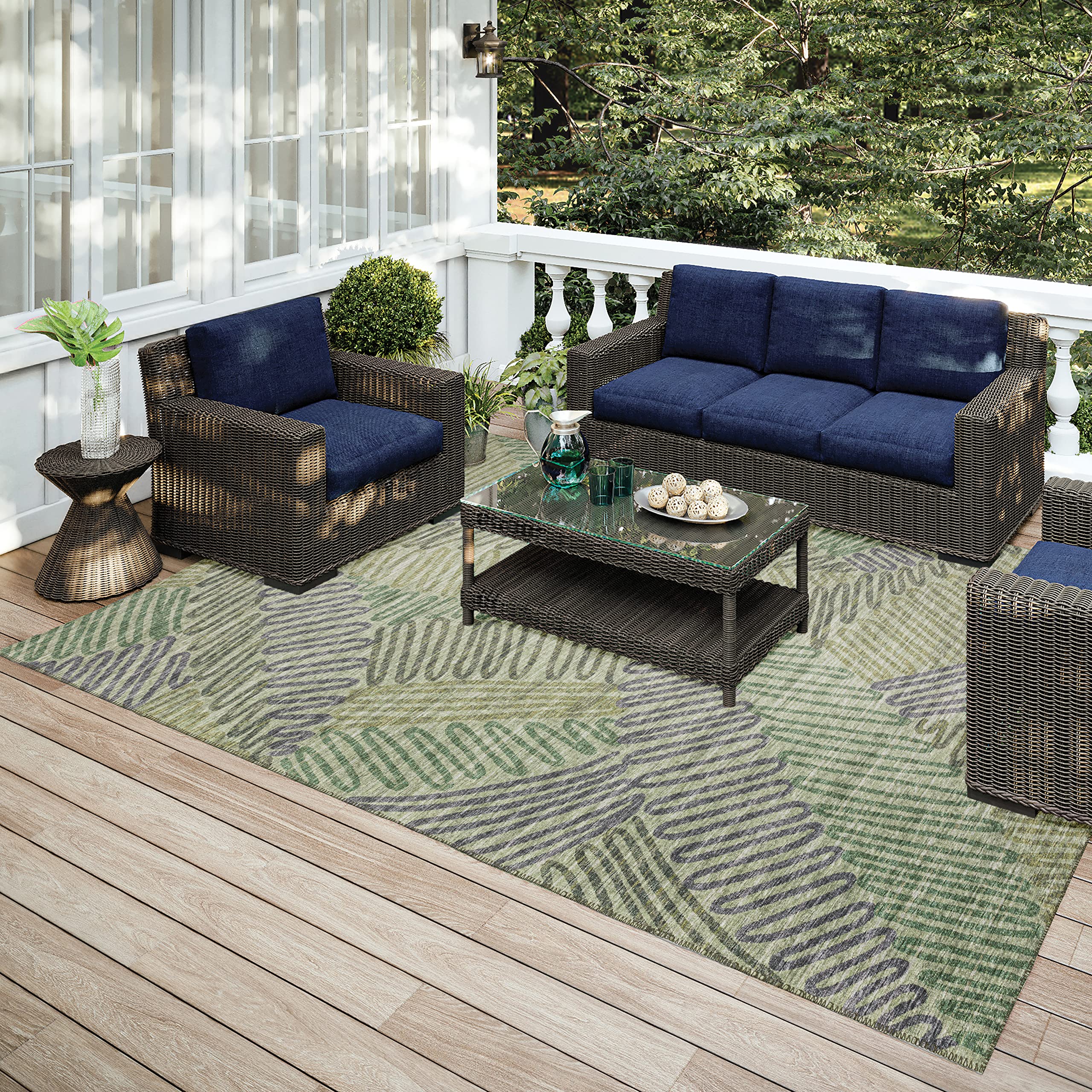 Addison Rugs Yuma AYU41 Green 9' x 12' Area Rug - Soft & Durable Indoor/Outdoor Carpet for Living Room, Bedroom, or Patio