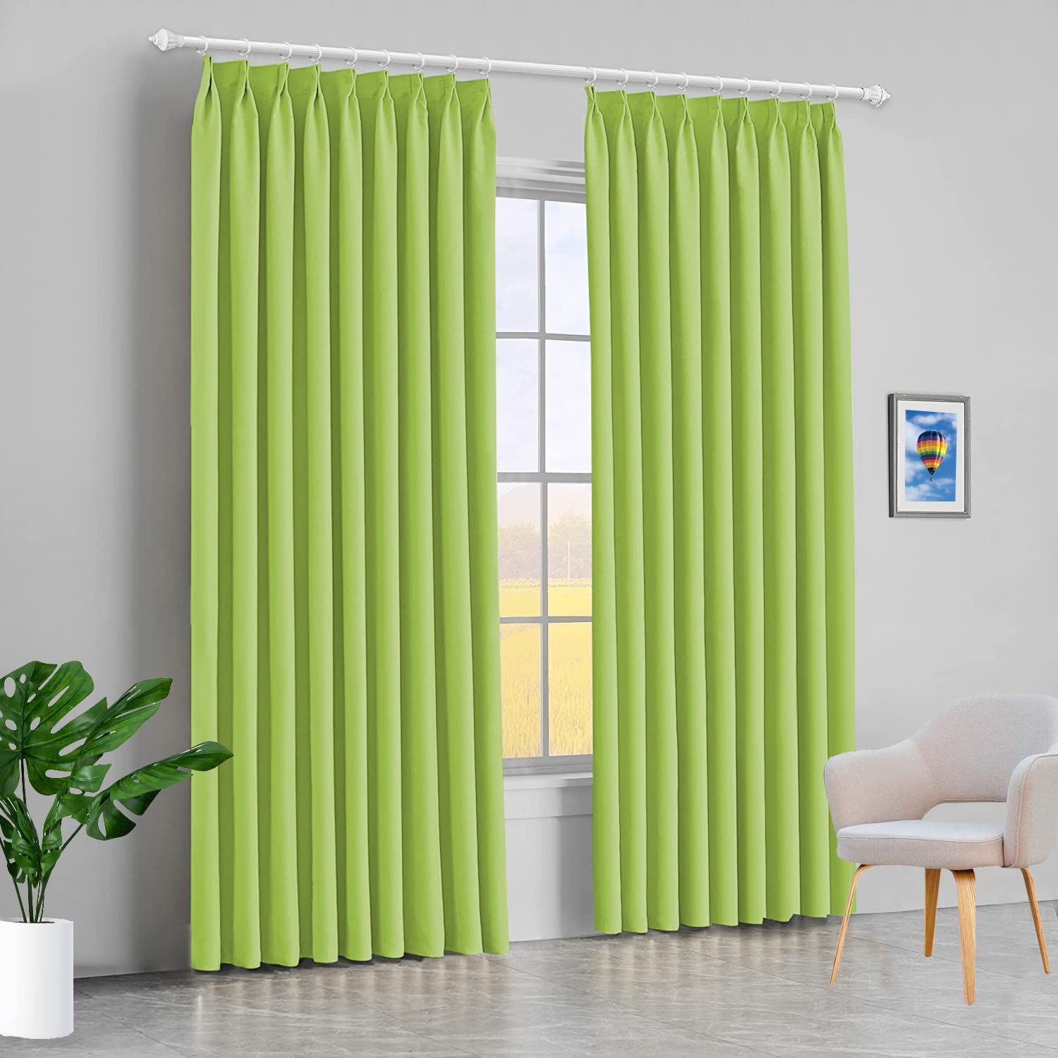 Blackout Thermal Insulated Double Pinch Pleat Curtains - 100% Polyester Room Darkening Window Treatment Panels for Bedroom & Living Room (52