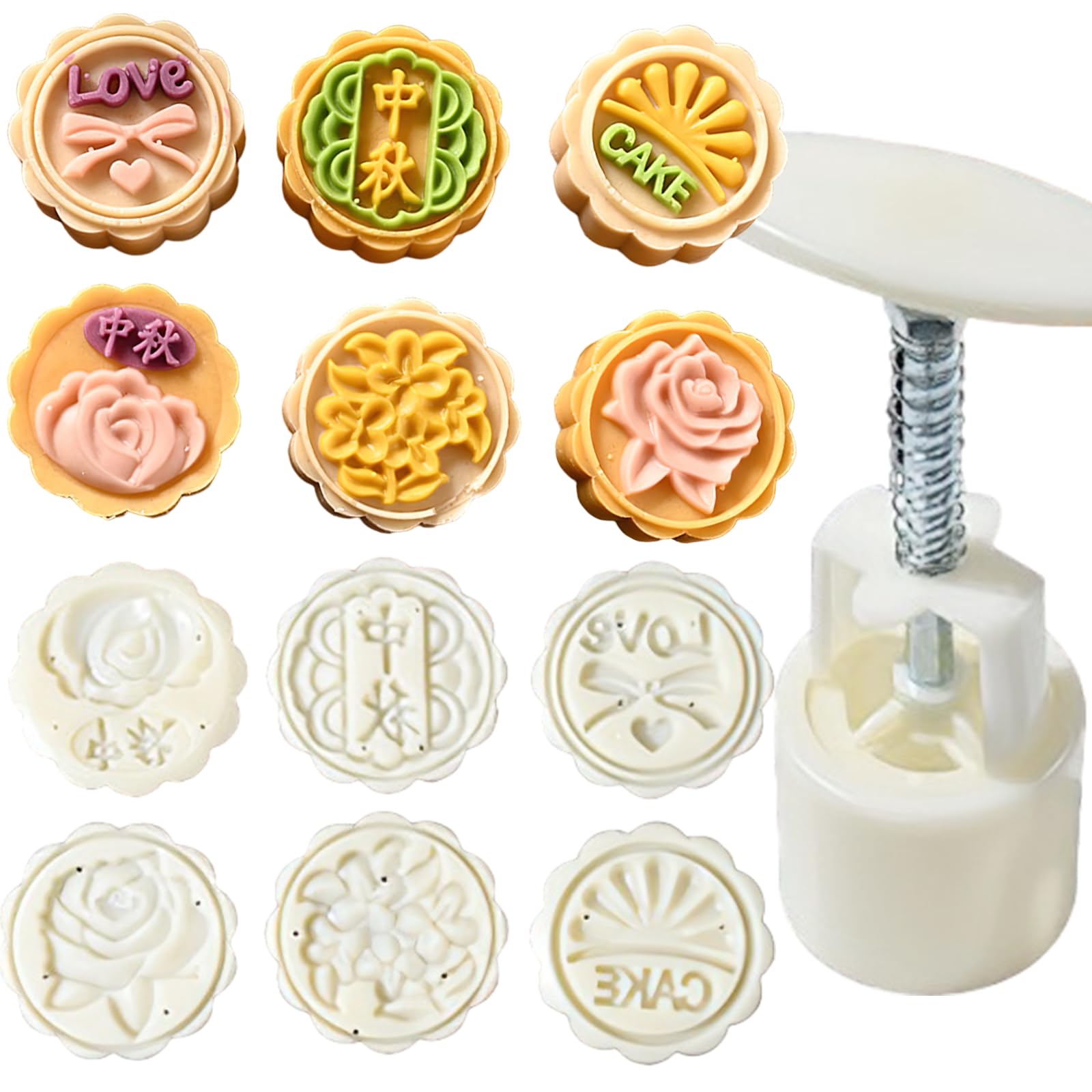 Moon Cake Stamps 6Pcs - DIY Cookie Molds for Mid-Autumn Festival Baking & Dessert Decoration