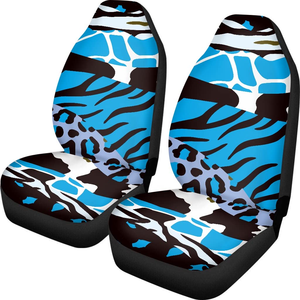 Universal Car Seat Covers - 2-Piece High Back Waterproof Protector with Fashion Animal Print (Blue) - Durable & Stylish for Men, Women & All Vehicles - Perfect for Daily Commute, Road Trips & Pet Protection