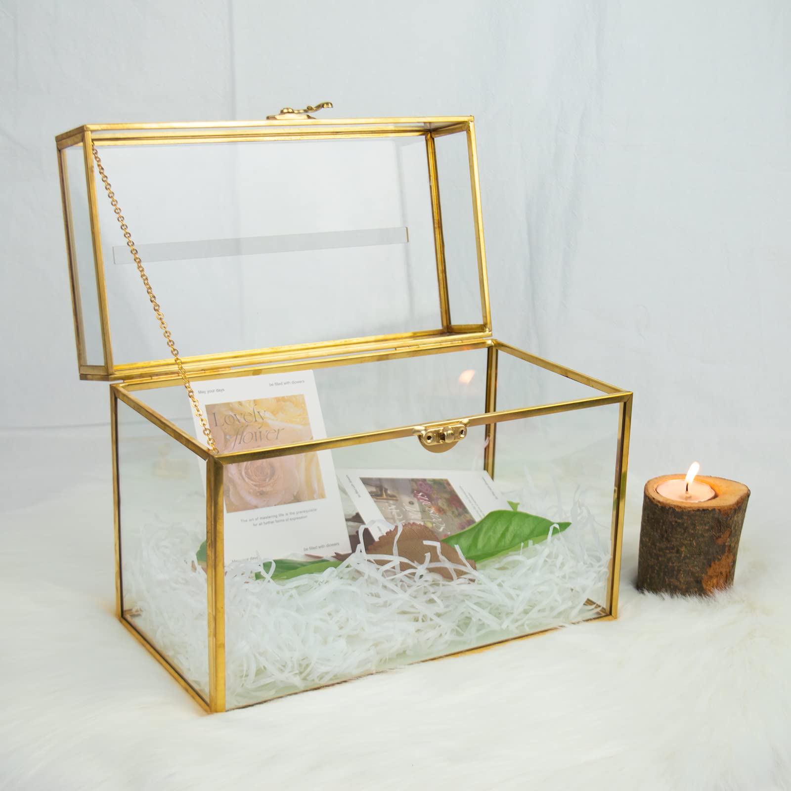 Elegant Gold Glass Card Holder - Rectangle Wedding Envelope Box with Slot & Foot, Perfect for Reception, Party Centerpiece, Gift Card Display & Home Decor
