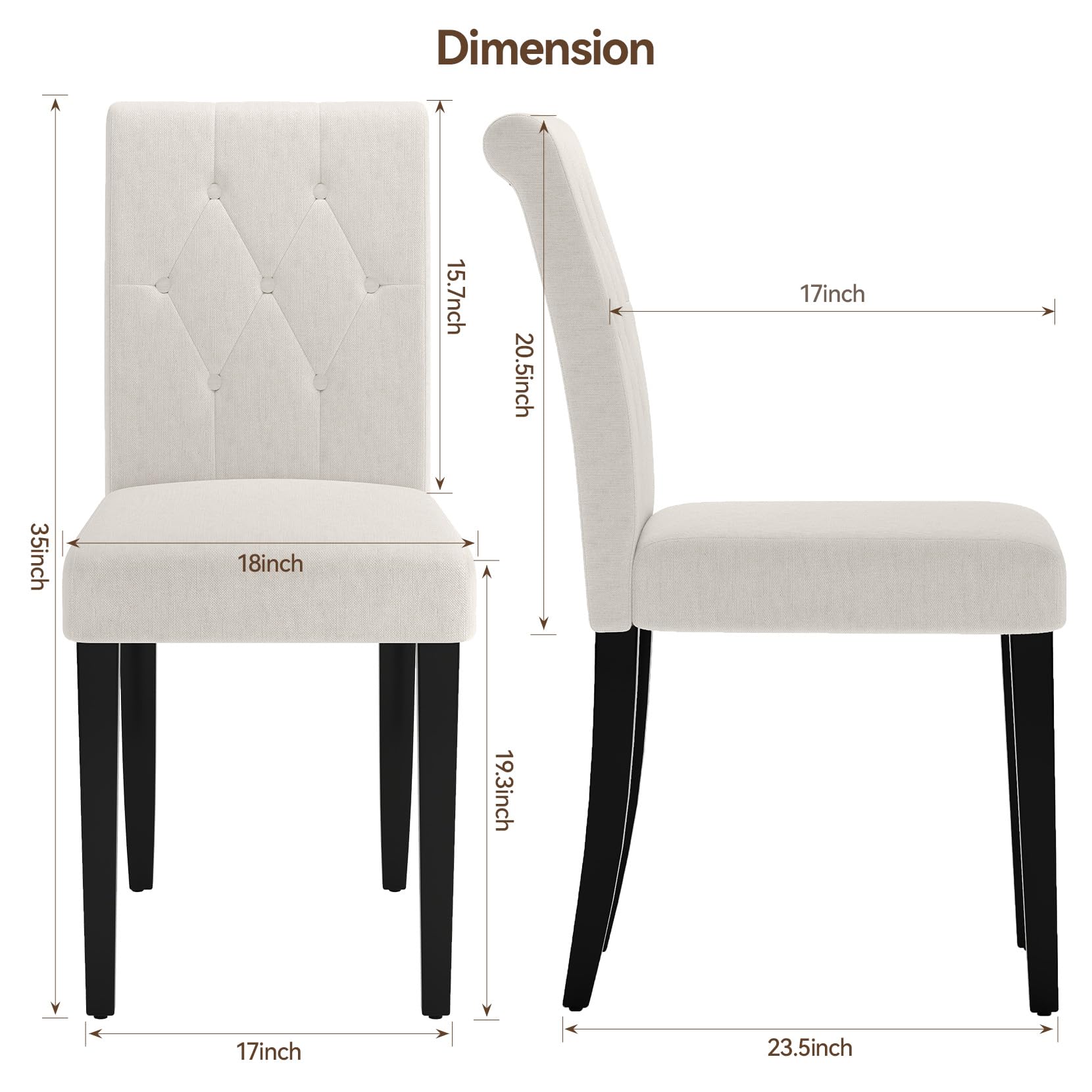 4 Pack Upholstered Dining Chairs Set - Button Tufted Parsons Chairs with Solid Wood Legs, Modern Fabric Side Chairs for Restaurant Kitchen Dining Room Hotel - White - Perfect for Home Dining, Office Conference, and Wedding Events