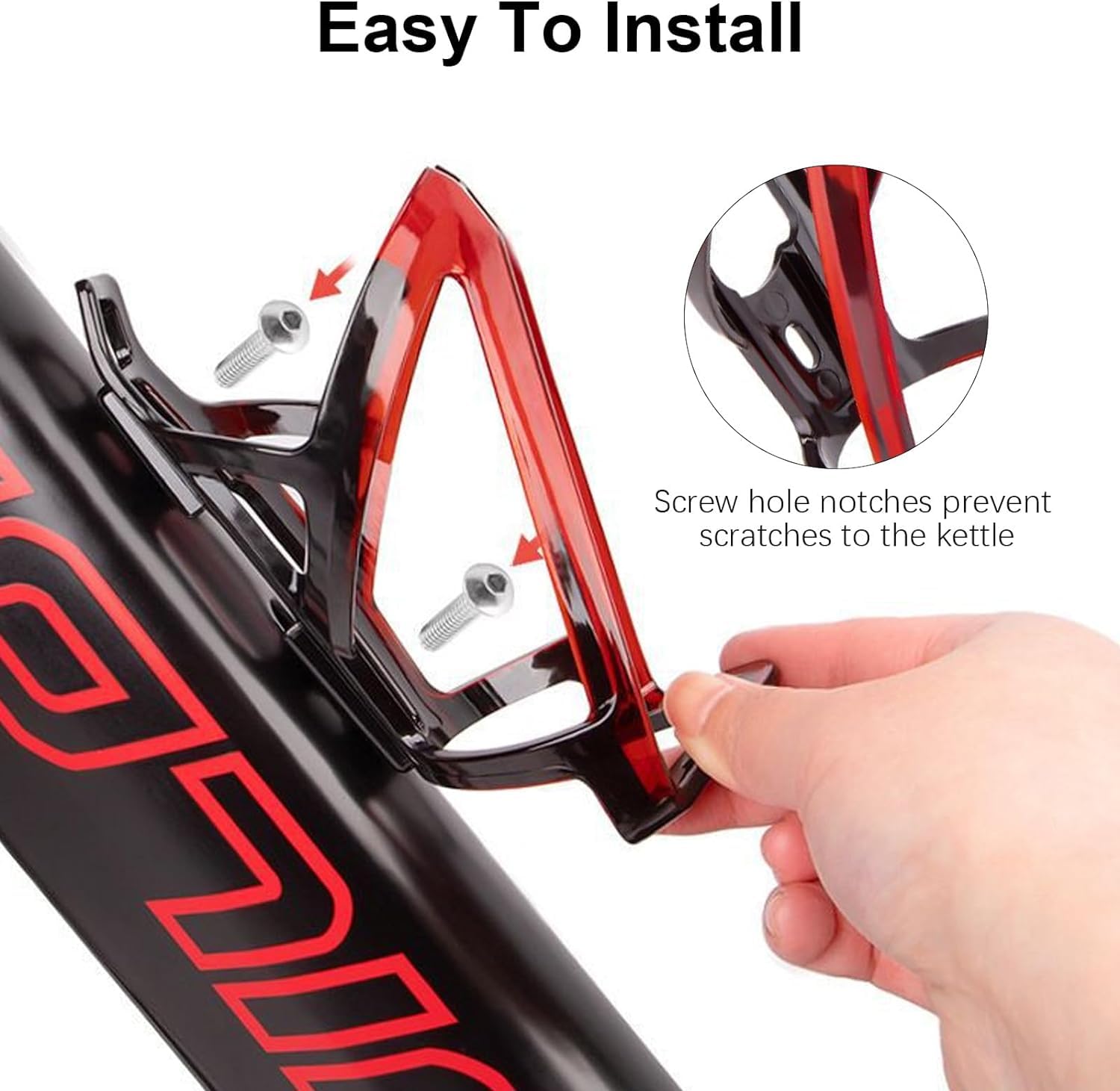 2-Pack Durable Plastic Bicycle Water Bottle Holder - Lightweight Bike Bottle Cage with Screws for Road & Mountain Bikes | Perfect for Cycling, Commuting & Outdoor Sports (Red)