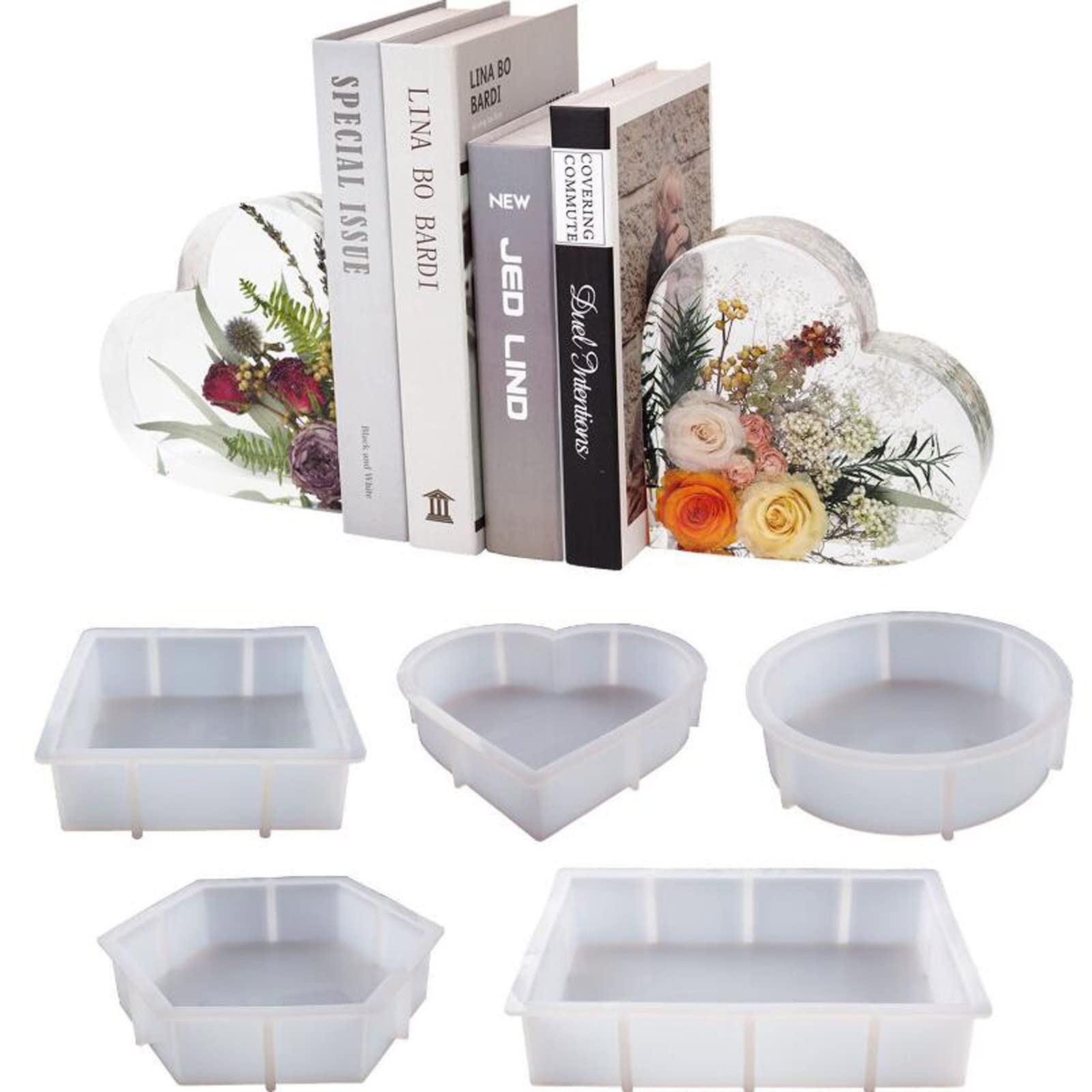 Resin Bookend Molds - Heart Shaped Silicone Molds for Epoxy Flower Preservation & Large Casting | DIY Home Office Decor, Desktop Organizer, Unique Gift Idea | Perfect for Book Lovers, Crafters & Home Decor Enthusiasts