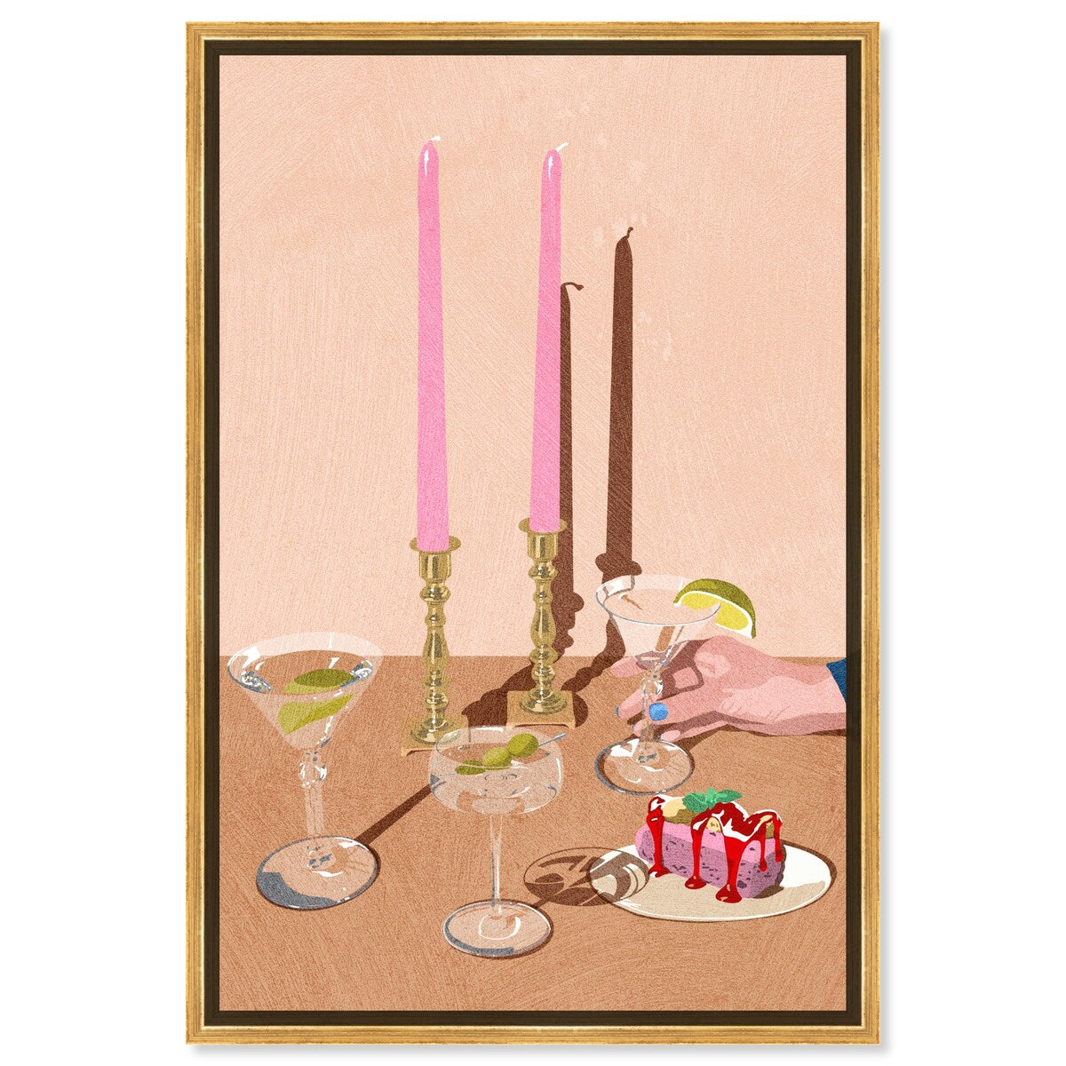 Elegant Pink Framed Canvas Wall Art Print - Modern Dessert & Drink Theme for Dining Room Decor | Perfect for Kitchen, Living Room, and Home Decoration