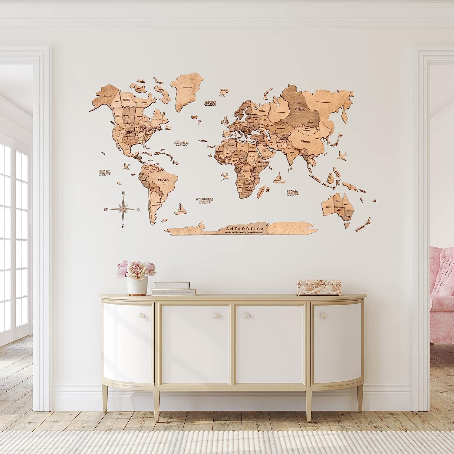 3D Wooden World Map Wall Art - Large Home Décor for Living Room, Bedroom, Office - Travel Inspired Wall Hanging - Perfect Gift for Travel Lovers & Home Decor (Light Wood, Multiple Sizes) - Ideal for Housewarming, Wedding & Birthday Presents