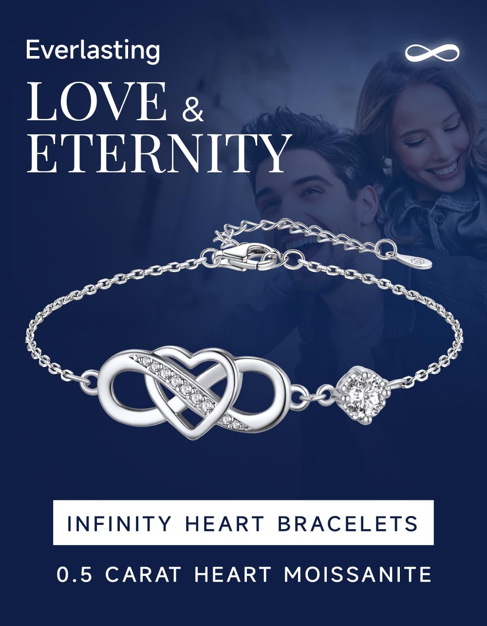 MomentWish Infinity Heart Bracelet for Women - D Color VVS1 Moissanite Simulated Diamond 925 Sterling Silver Jewelry | Romantic Gifts for Her, Anniversary, Valentine's Day, Birthday | Perfect for Date Night, Wedding, Special Occasions