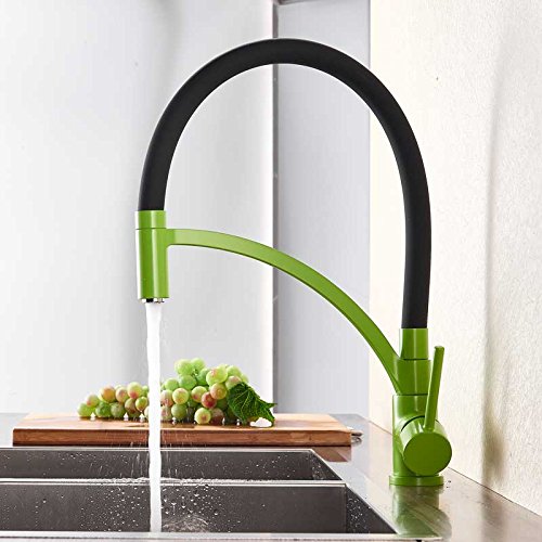 OMOONS Bronze Pull Down Kitchen Sink Faucet - Deck Mounted Hot and Cold Mixer Tap for Bar, Farmhouse, and Commercial Use - Black and Green Finish - Ideal for Kitchen and Bathroom