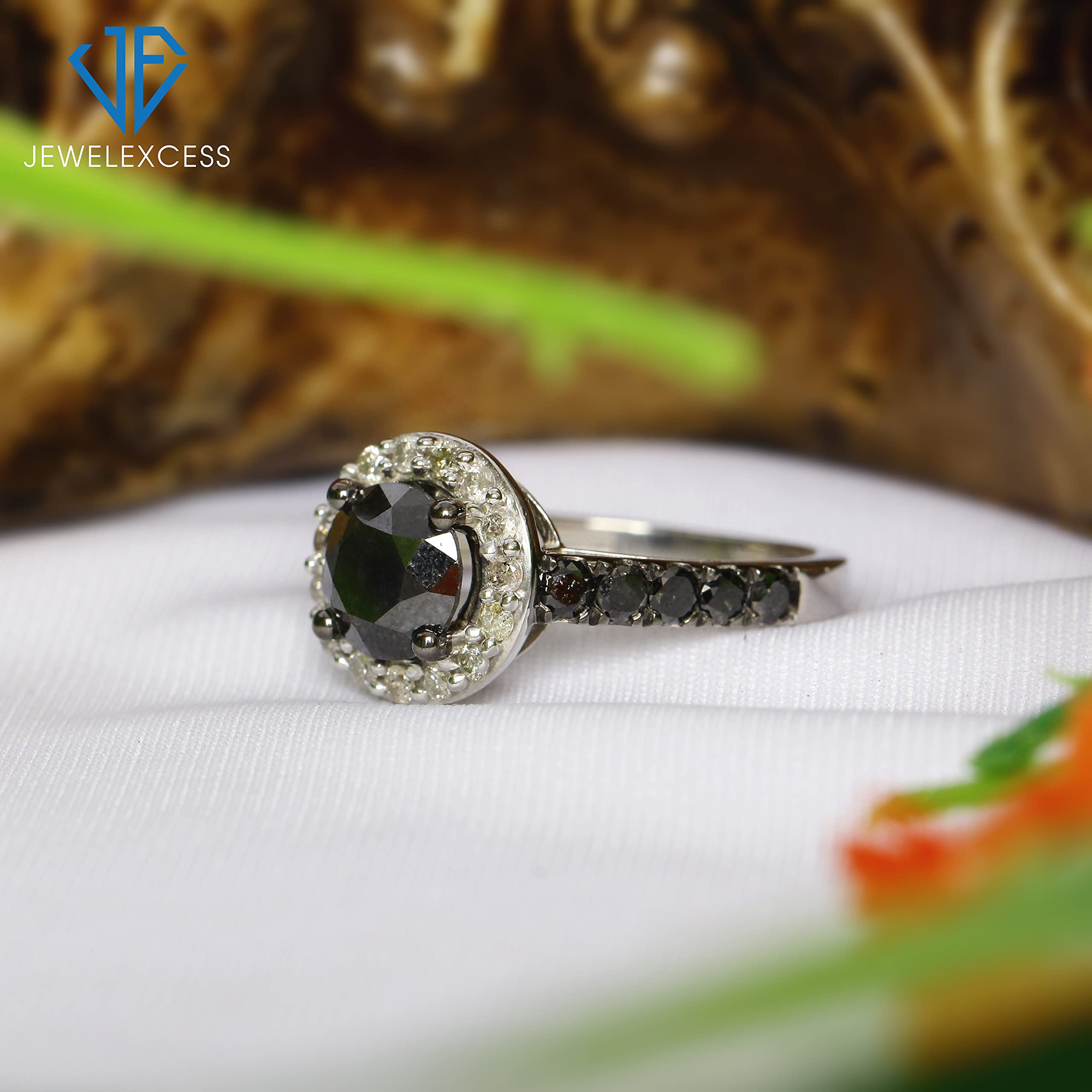 3.00CTW Black & White Diamond Halo Engagement Ring for Women - Sterling Silver Wedding Band with Halo Setting - Elegant Anniversary & Birthday Gift by JEWELEXCESS - Perfect for Proposals, Weddings & Special Occasions