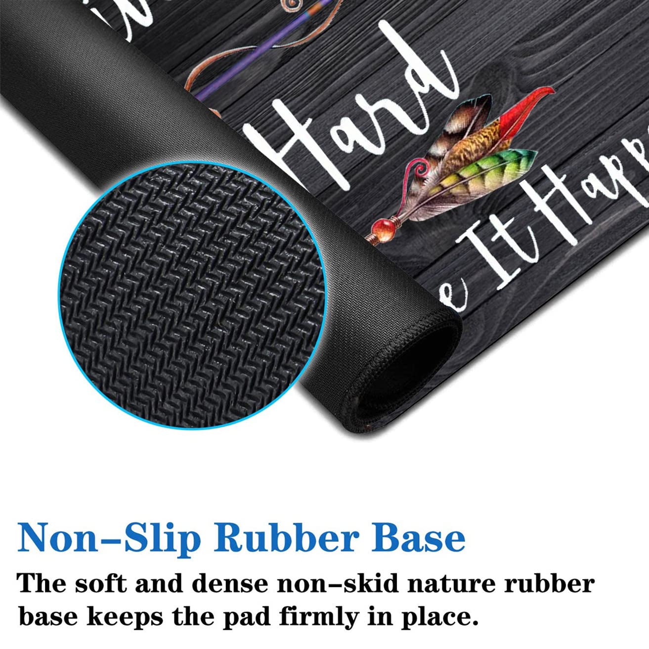 3-Piece Premium Mouse Pad Set with Stitched Edge - Extra Large Non-Slip Desk Mat, Keyboard Pad & Memory Foam Wrist Rest - Includes Bonus Coaster - Motivational 