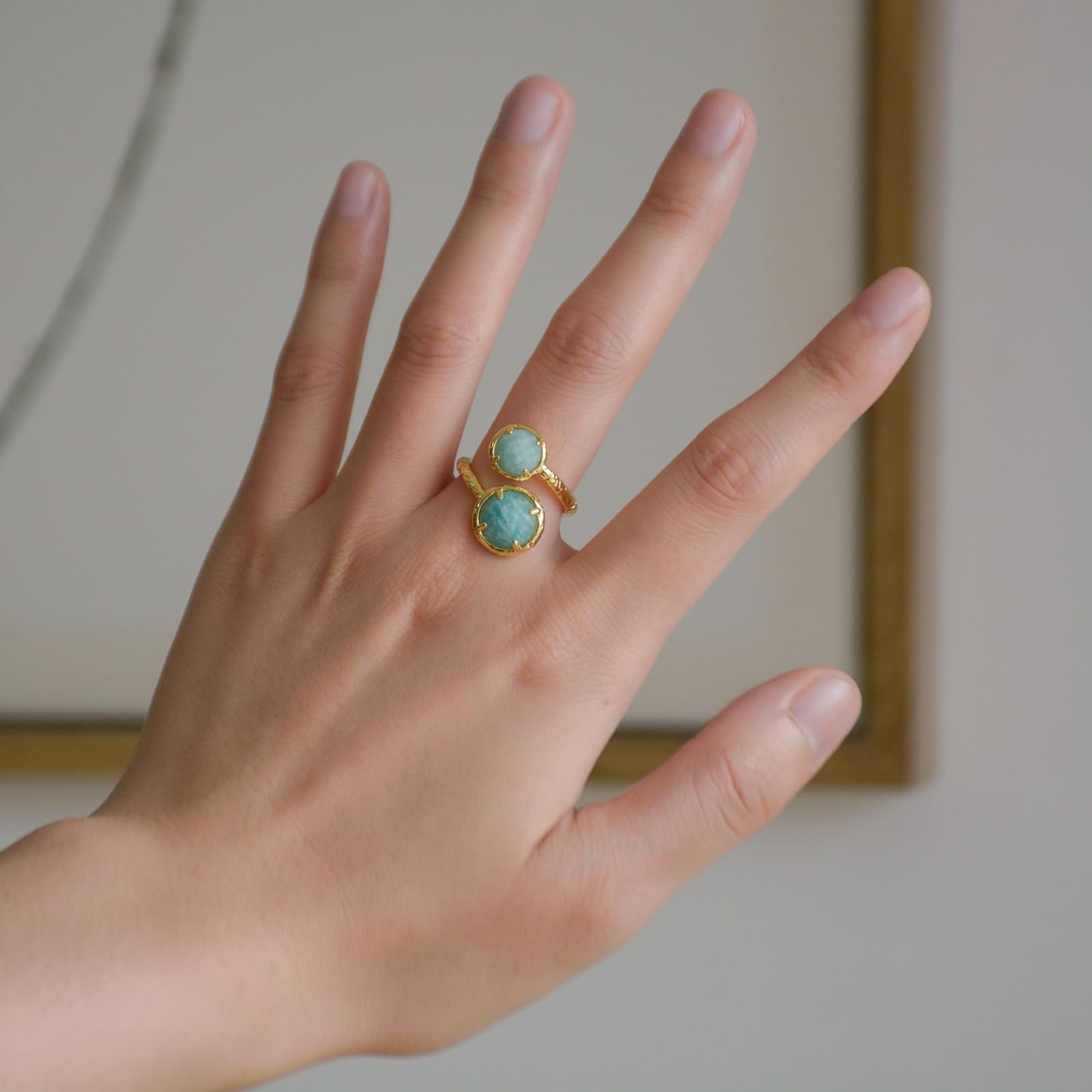 Amazonite Ring for Women - Adjustable Handmade Toi Et Moi Double Stone Ring | Natural Amazonite Jewelry Gift for Her | Perfect for Weddings, Anniversaries & Special Occasions