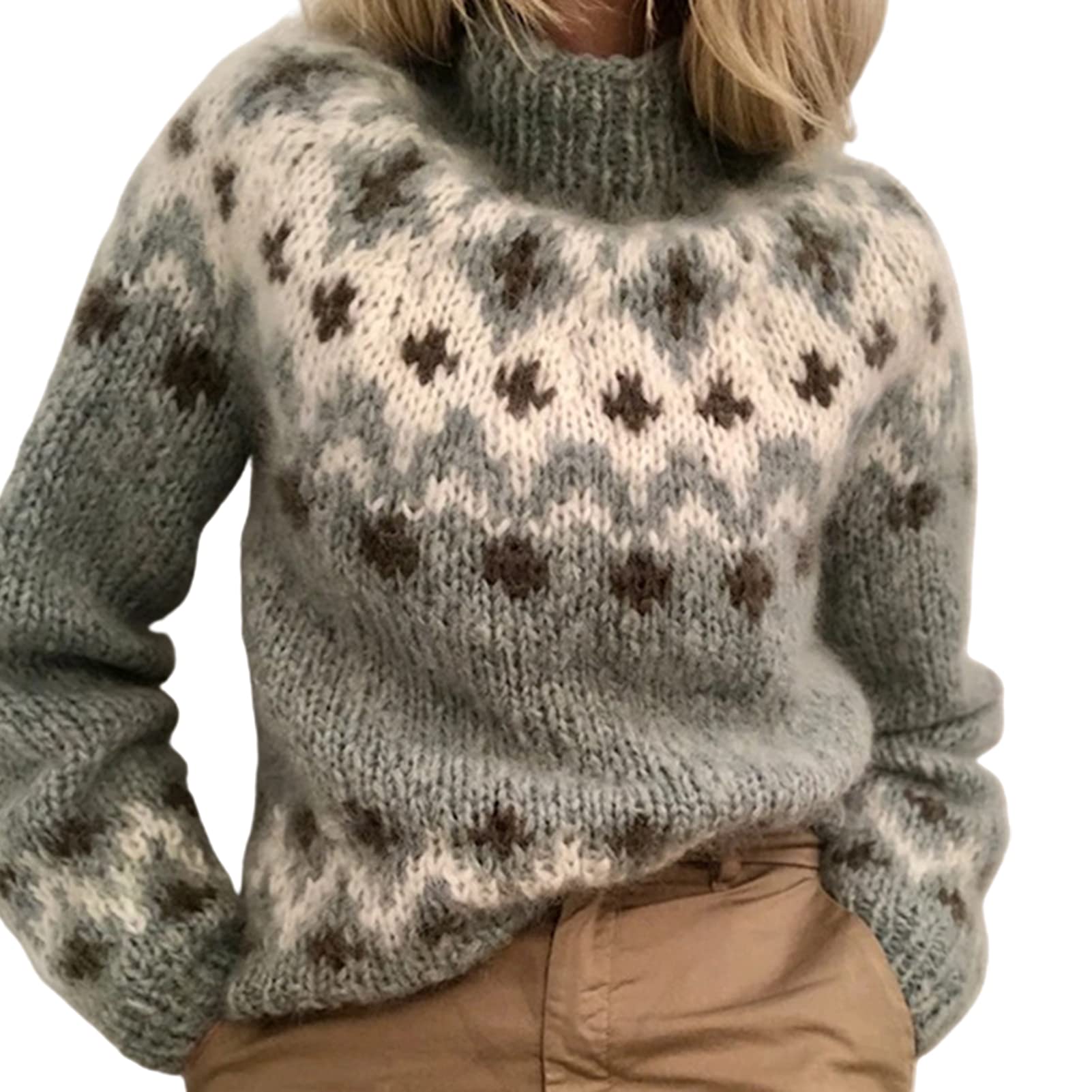 Women's Turtleneck Knit Sweater - Jacquard Weave Long Sleeve Pullover for Women & Girls | Cozy Winter Fashion, Office Wear & Casual Outfits