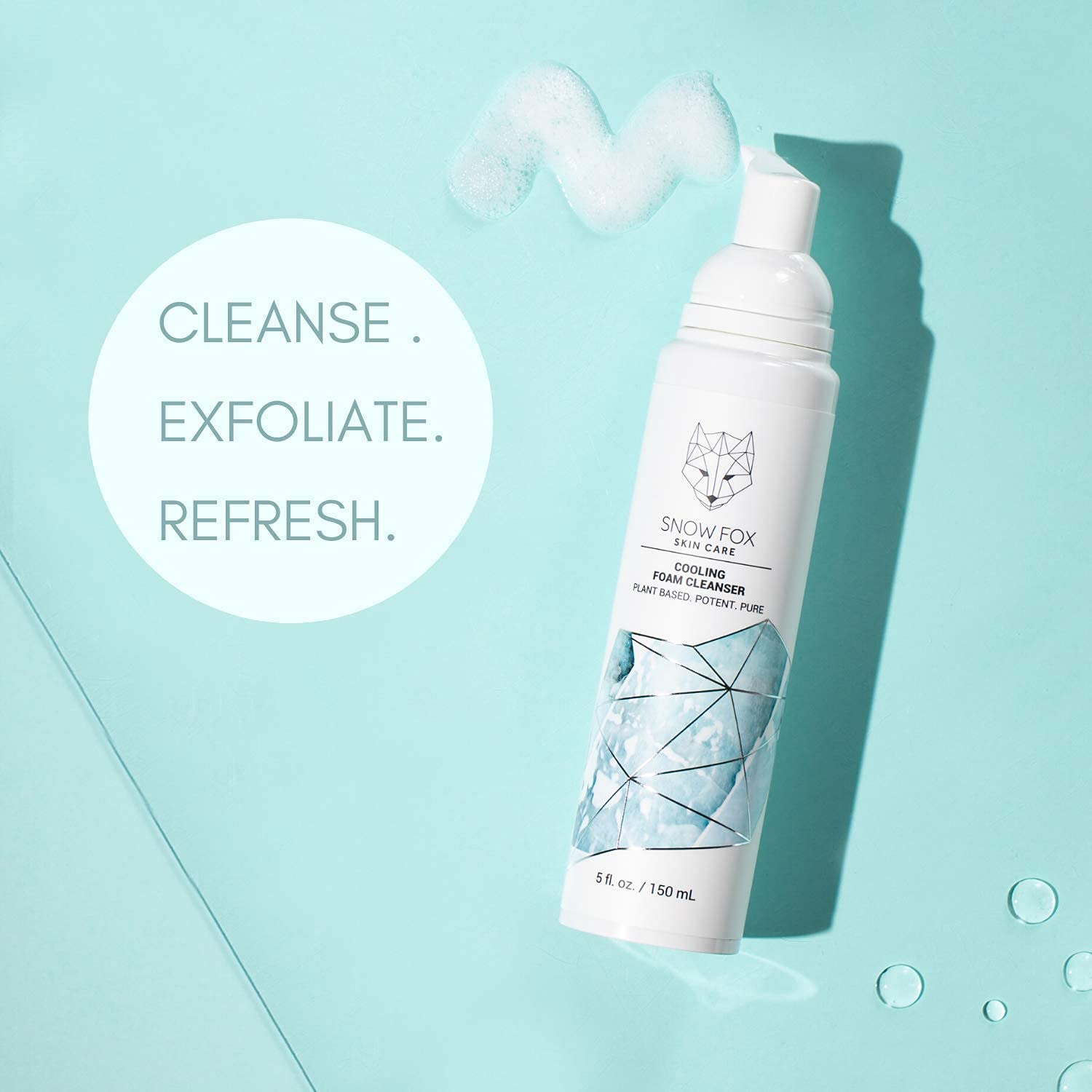 Snow Fox Cooling Foam Cleanser with Organic Aloe Vera Juice - 150ml Hydrating Face Wash for Sensitive Skin | Perfect for Summer Skincare & Post-Workout Refreshment
