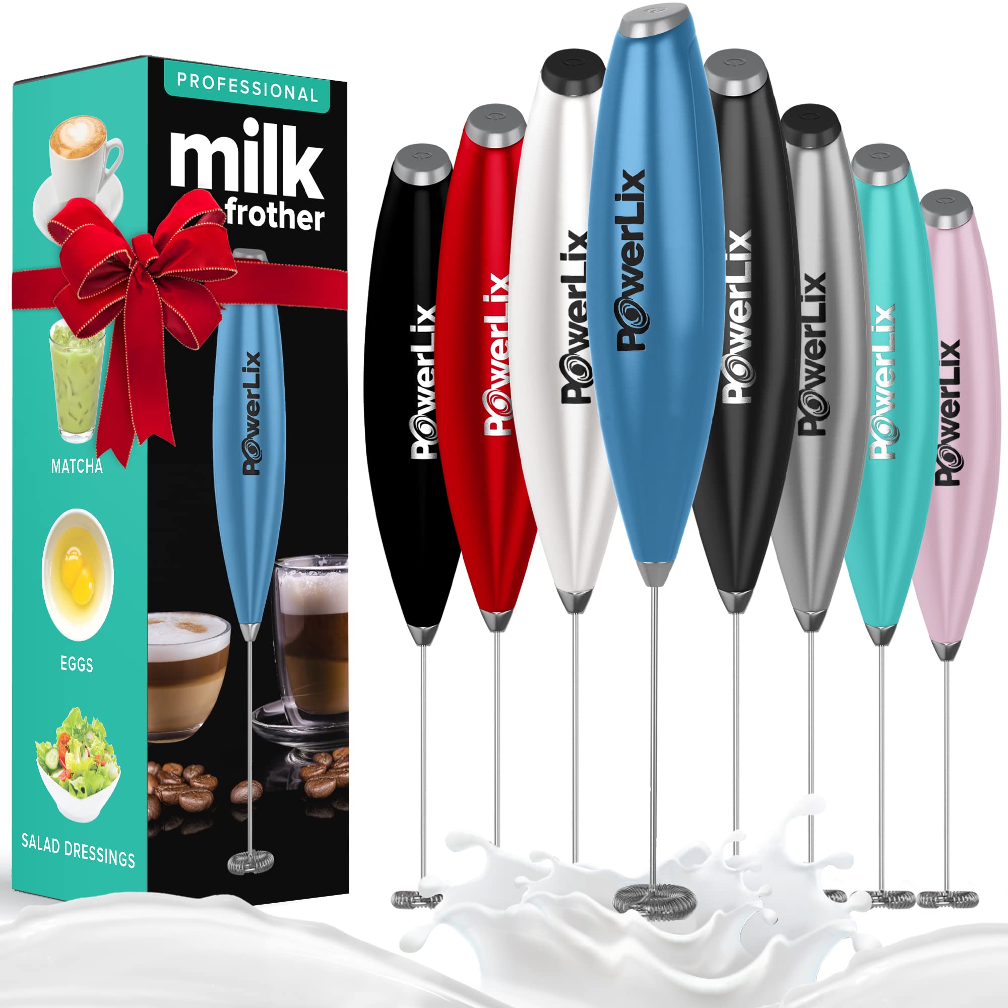 PowerLix Handheld Milk Frother - Battery Operated Electric Foam Maker for Coffee, Latte, Cappuccino & Hot Chocolate - Compact & Portable with Stand (Black) - Perfect for Home, Office & Travel Use
