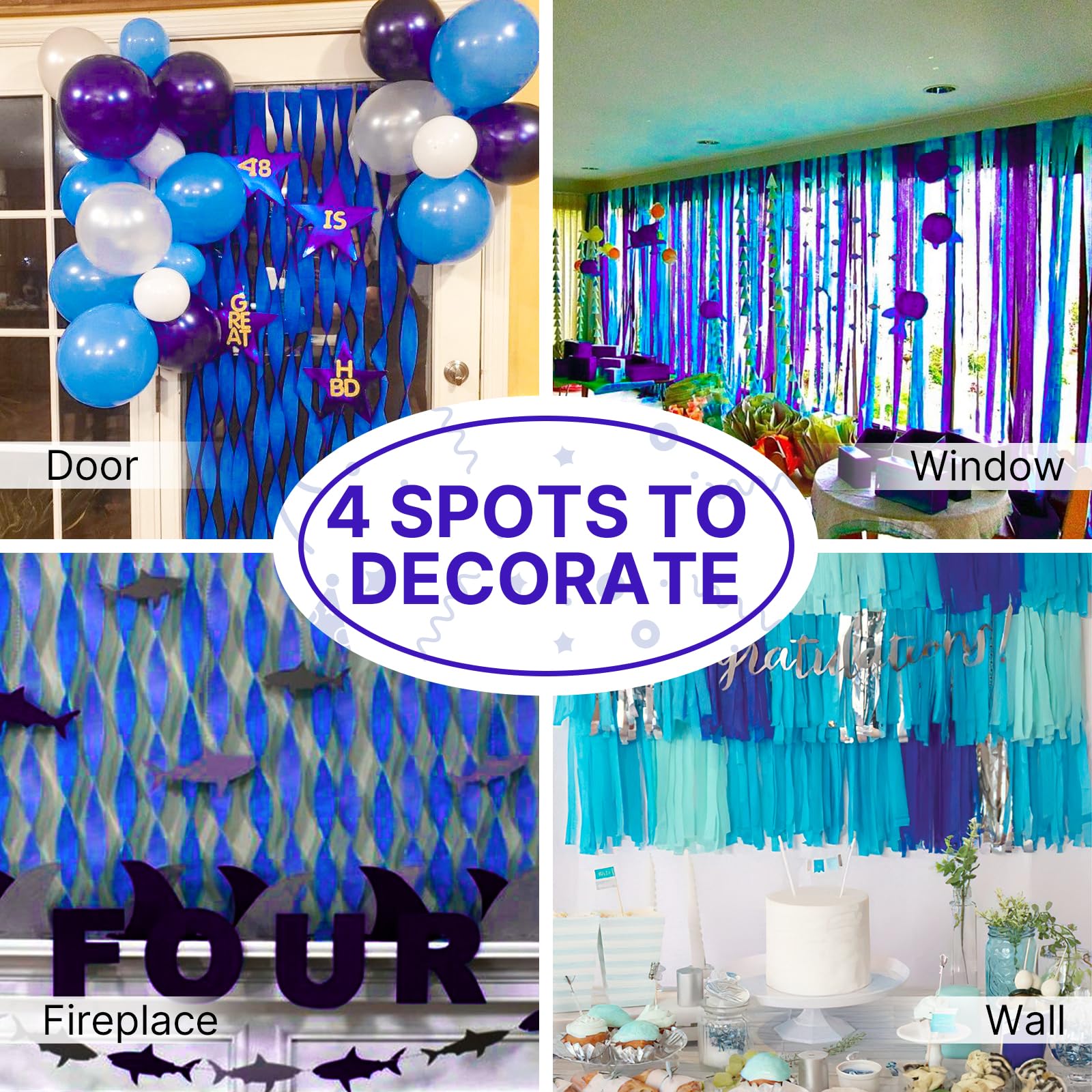 PartyWoo 8 Rolls Crepe Paper Streamers (656ft Total) - Royal Blue Party Decorations for Birthdays, Weddings & Events | 1.8