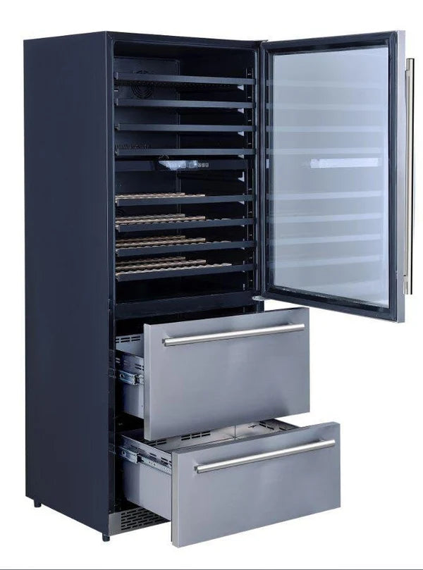Forno Capraia 30 Inch Dual Temperature Zone Wine Cooler with 2 Refrigerator Drawers - Perfect for Home Bars, Restaurants & Wine Cellars (FWCDR6661 30S)