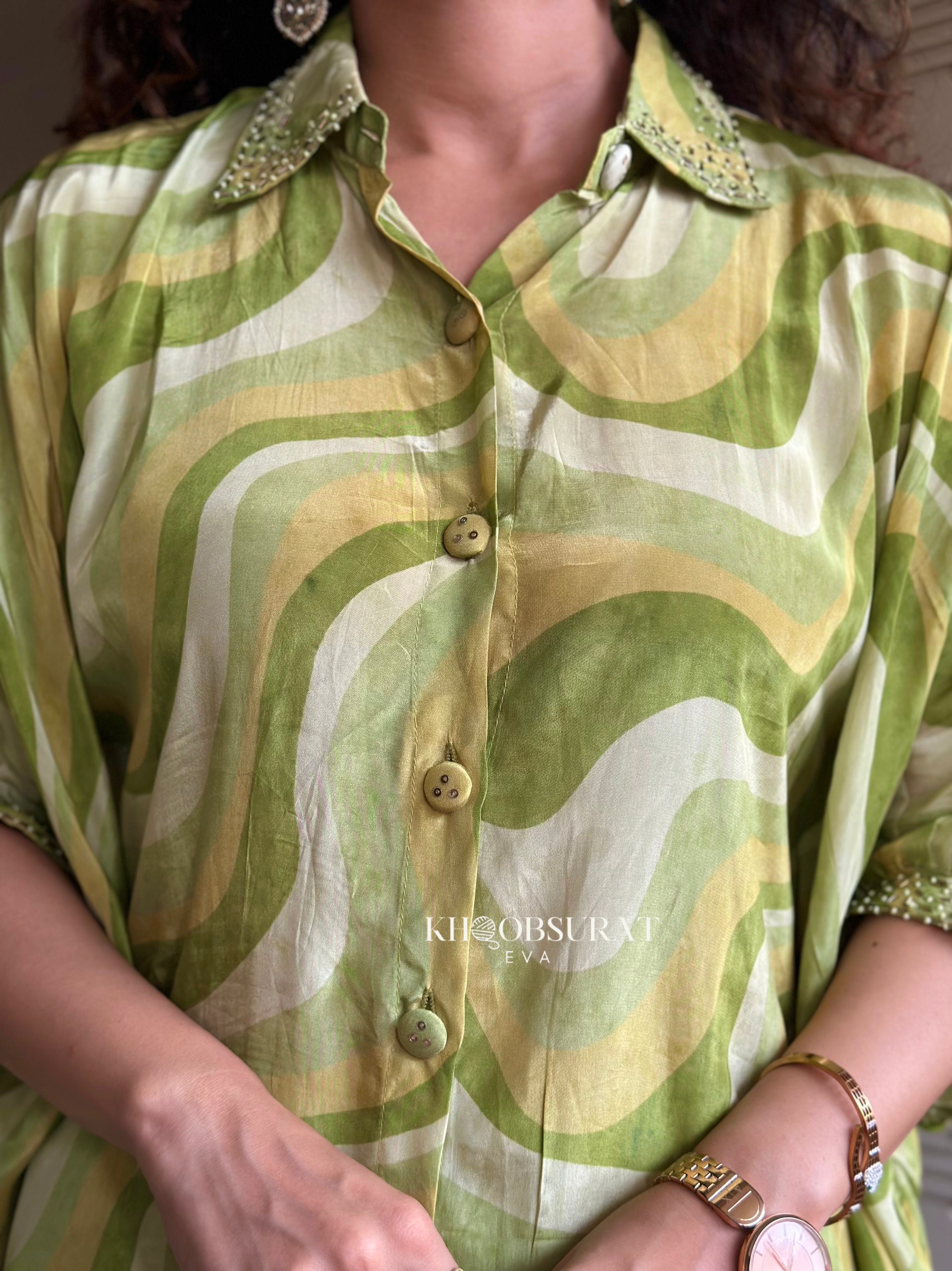 Emerald Green Kaftan Coord Set - Women's Elegant Lounge & Beach Cover Up - Perfect for Vacation, Resort Wear and Summer Outfits