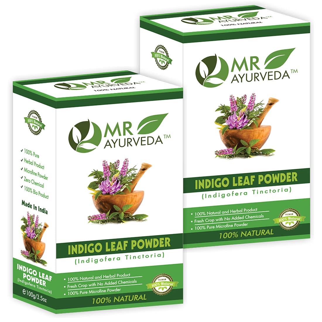 MR Ayurveda 100% Natural Organic Indigo Powder for Hair - Dark Black Hair Dye & Color Treatment | Chemical-Free Herbal Hair Coloring | Perfect for Gray Coverage & Natural Hair Care (Set of 2, 200g) | Use for DIY Hair Coloring at Home or Salon Treatments
