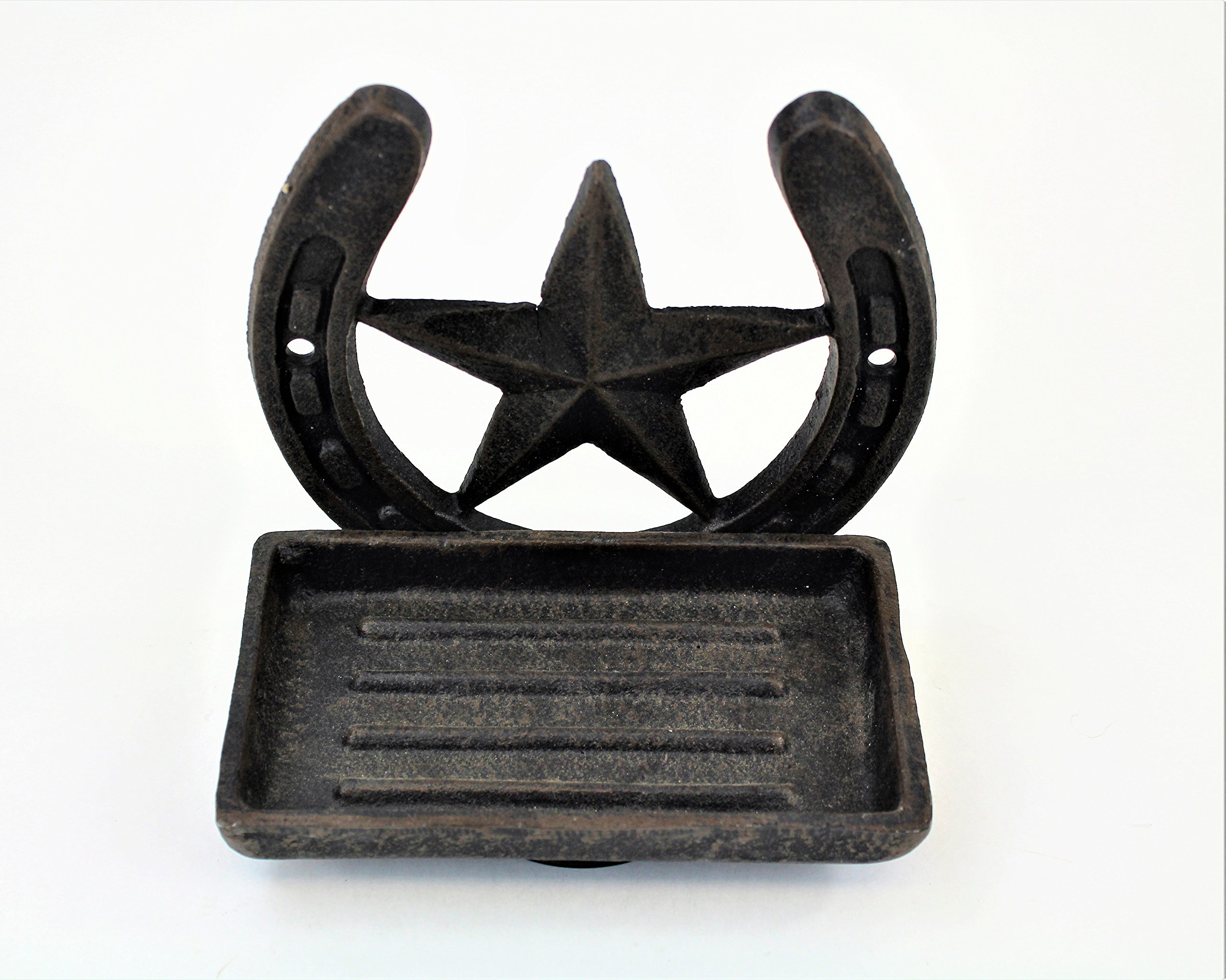 Rustic Iron Star & Horseshoe Soap Holder - Decorative Bathroom & Kitchen Accessory for Farmhouse, Cottage, or Vintage Style Homes