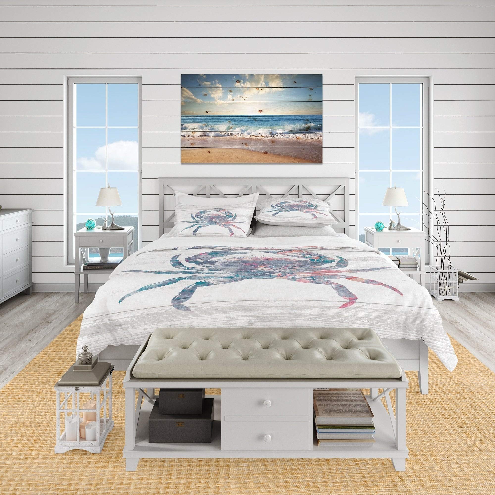 Designart Pink Crab Ocean Life Nautical Twin Bedding Set - 2 Piece Duvet Cover + 1 Pillow Sham (Comforter Not Included) | Coastal Beach Themed Bedroom Decor for Kids & Teens