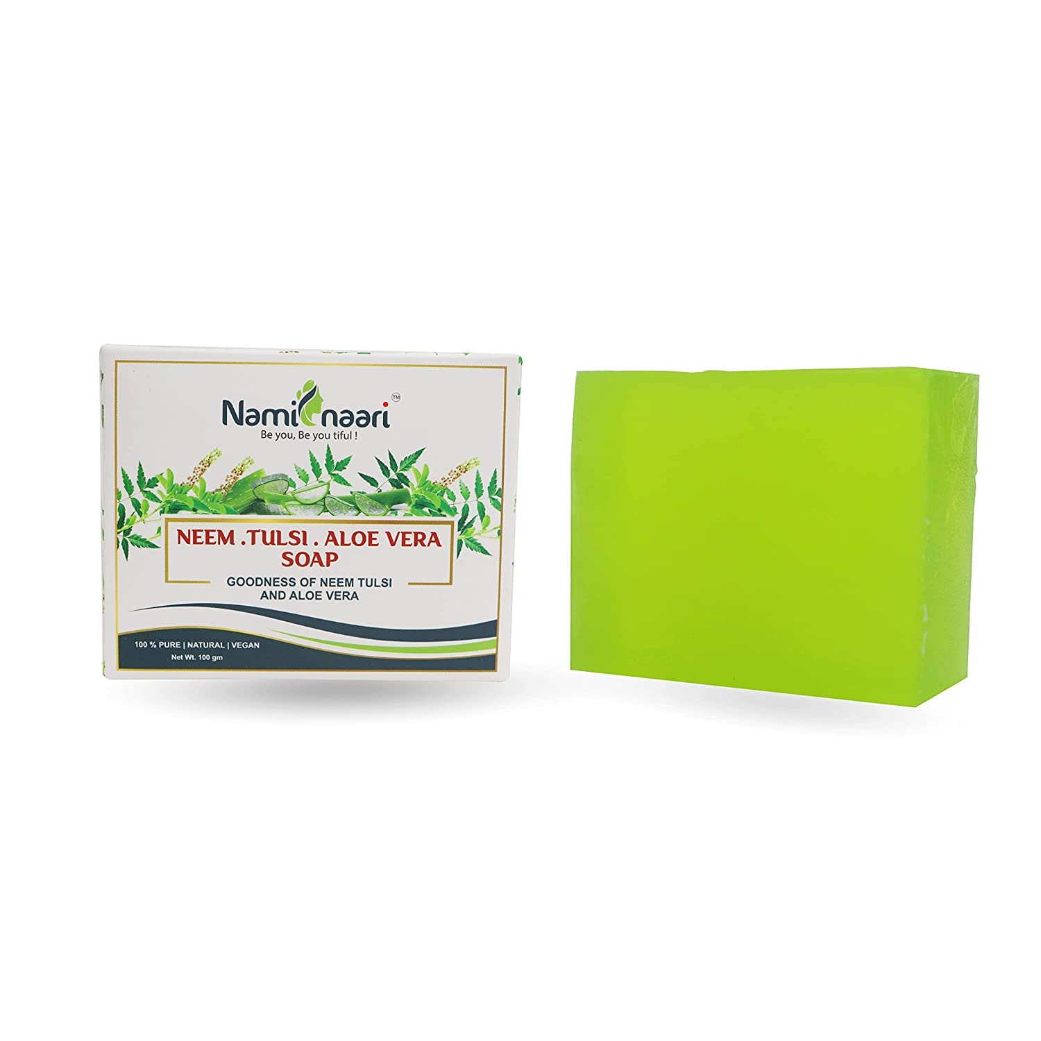 Naminaari Neem Tulsi & Aloe Vera Soap Bar for Face & Body - Natural Purifying Bath Soap with Pure Neem Oil & Herbal Ingredients | Gentle Cleansing for Acne, Oily Skin & Daily Use