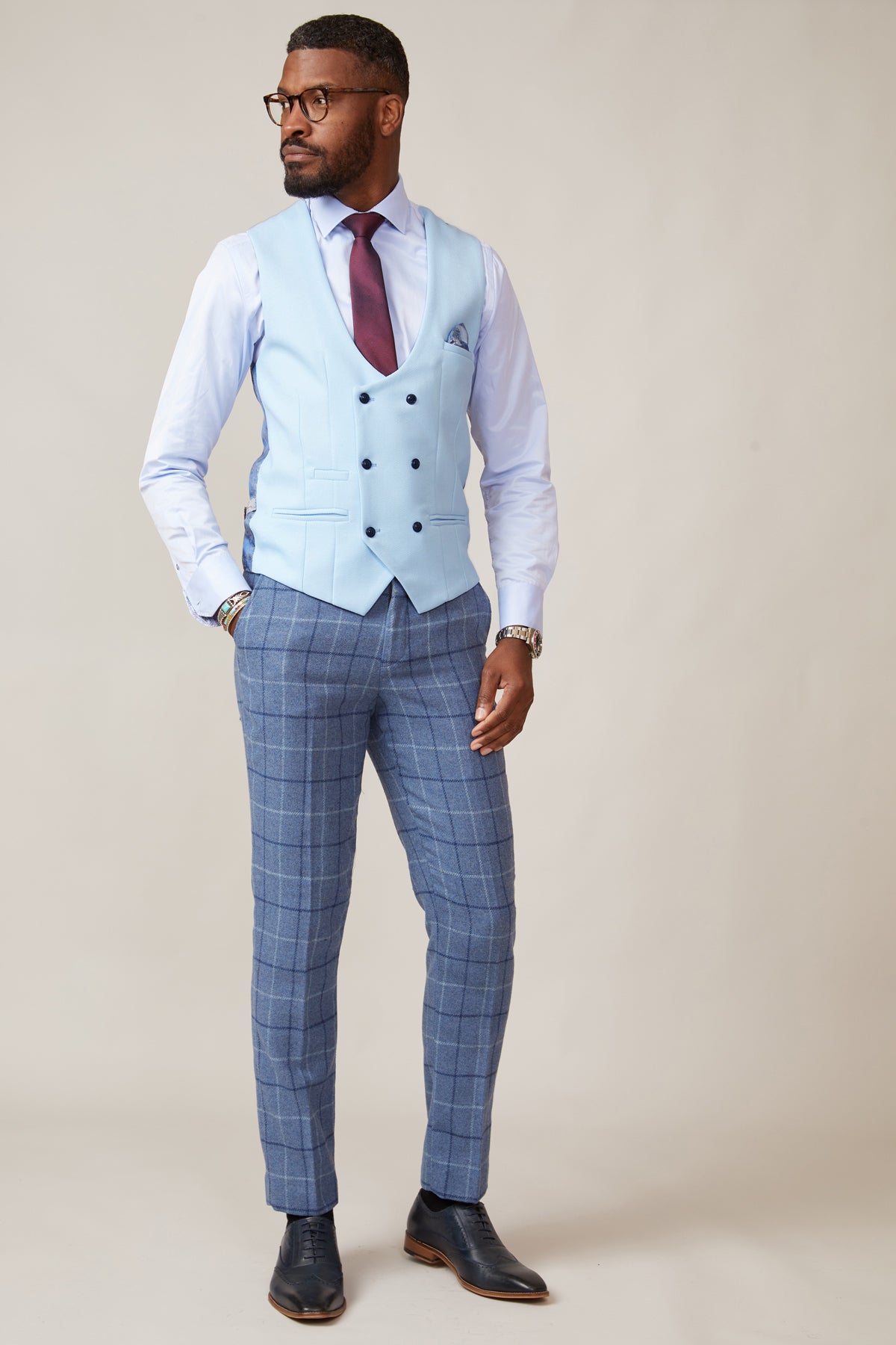 Stylish Sky Blue Double Breasted Waistcoat for Men | KELVIN Formal Vest | Perfect for Weddings, Business Meetings & Office Wear